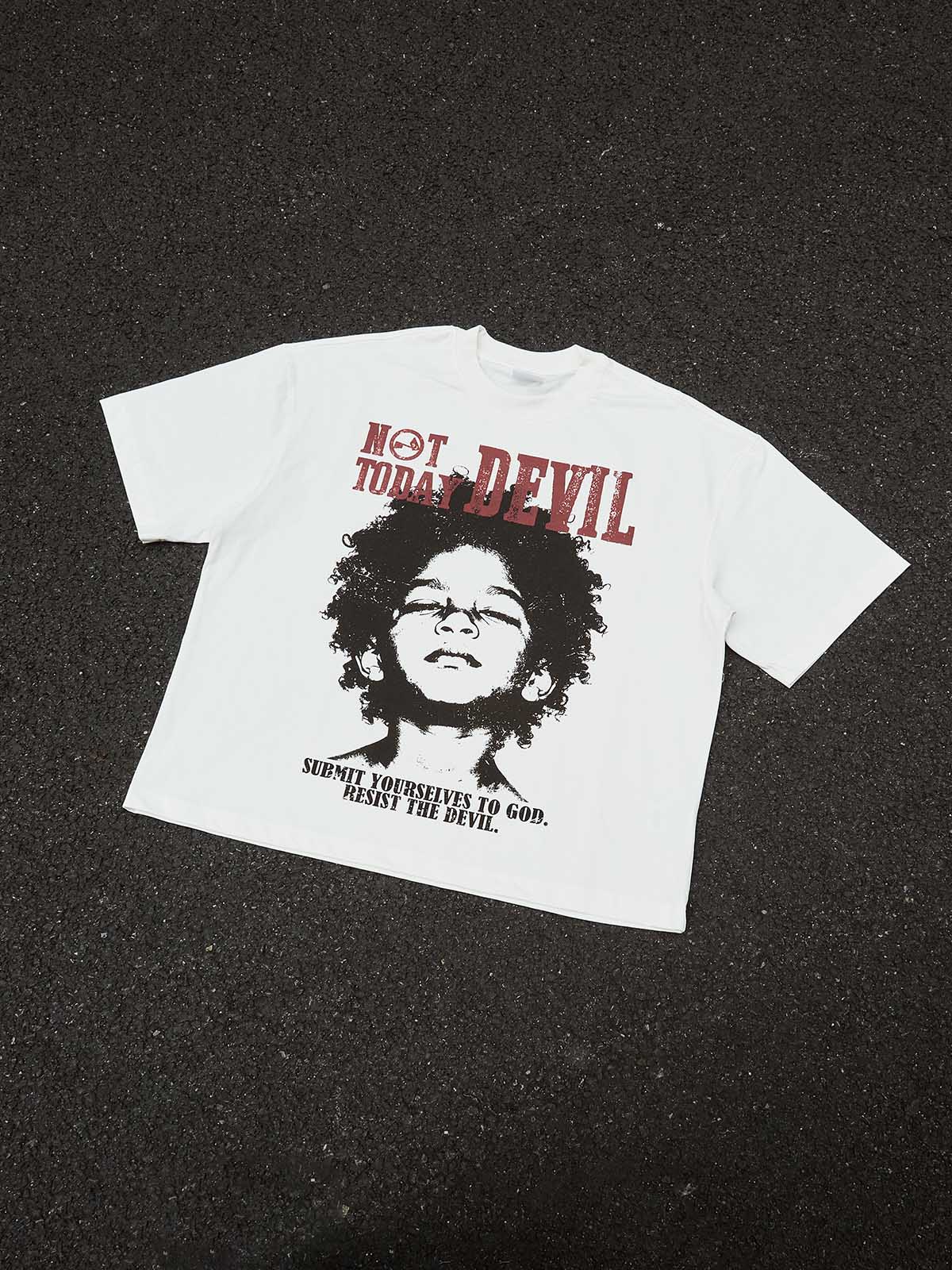 NOISSEY "Not Today Devil" Boxy Oversized Tee - Vintage Portrait Graphic Streetwear - Image 6