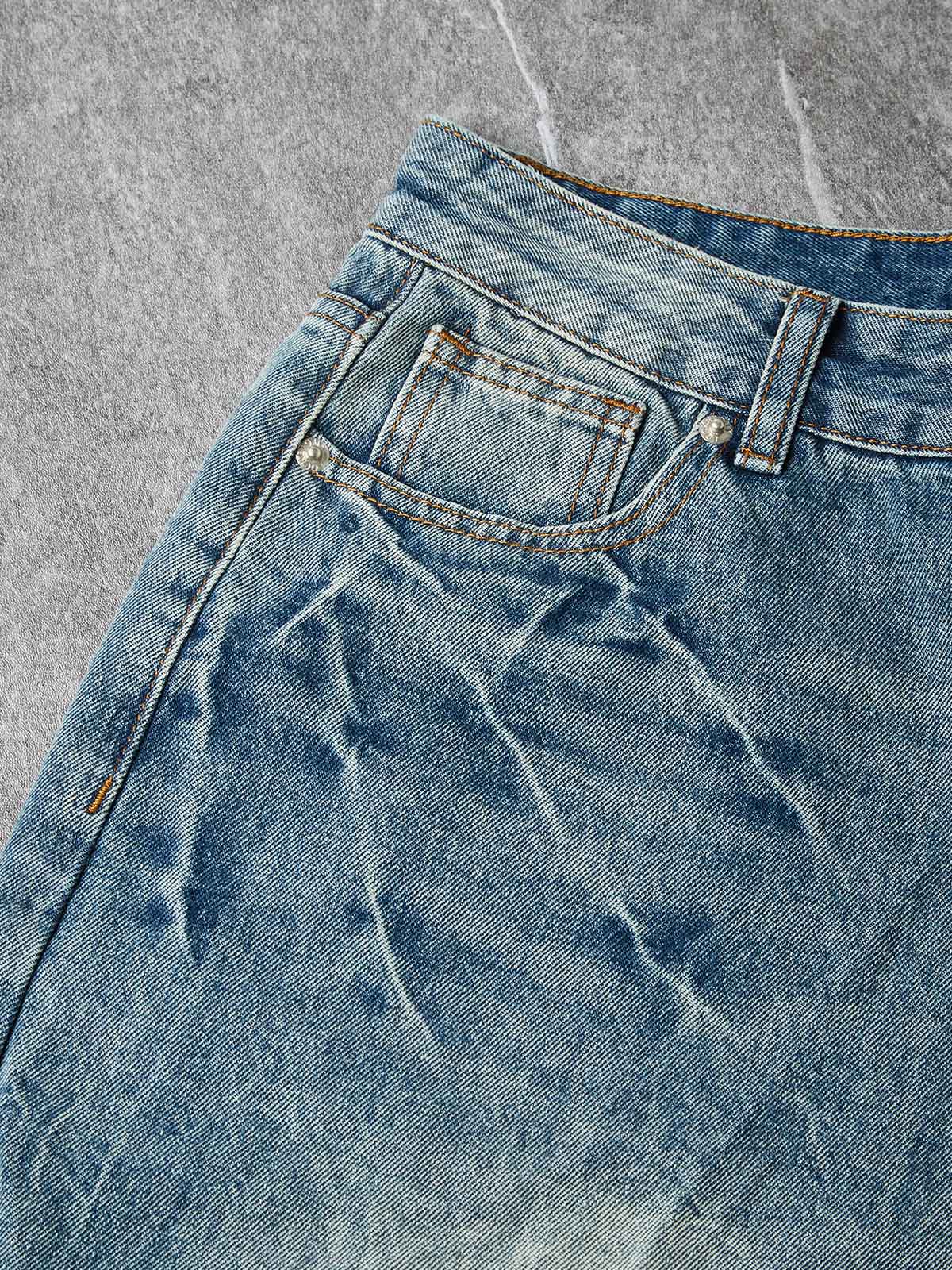 NOISSEY Ocean Washed Relaxed Denim Shorts (Premium Jewelry Chain Included) - Vintage Indigo - Image 6