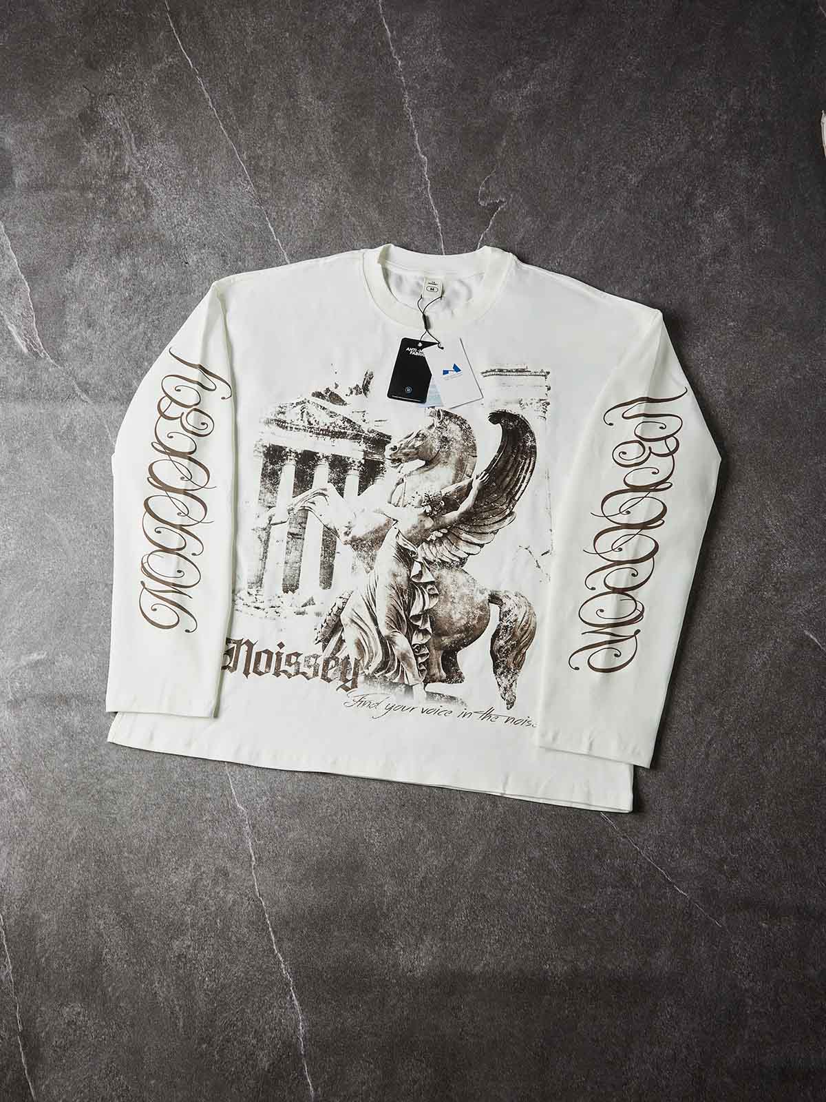 NOISSEY Pegasus & Temple Vintage Graft Art Print Long Sleeve Shirt - White - Image 3