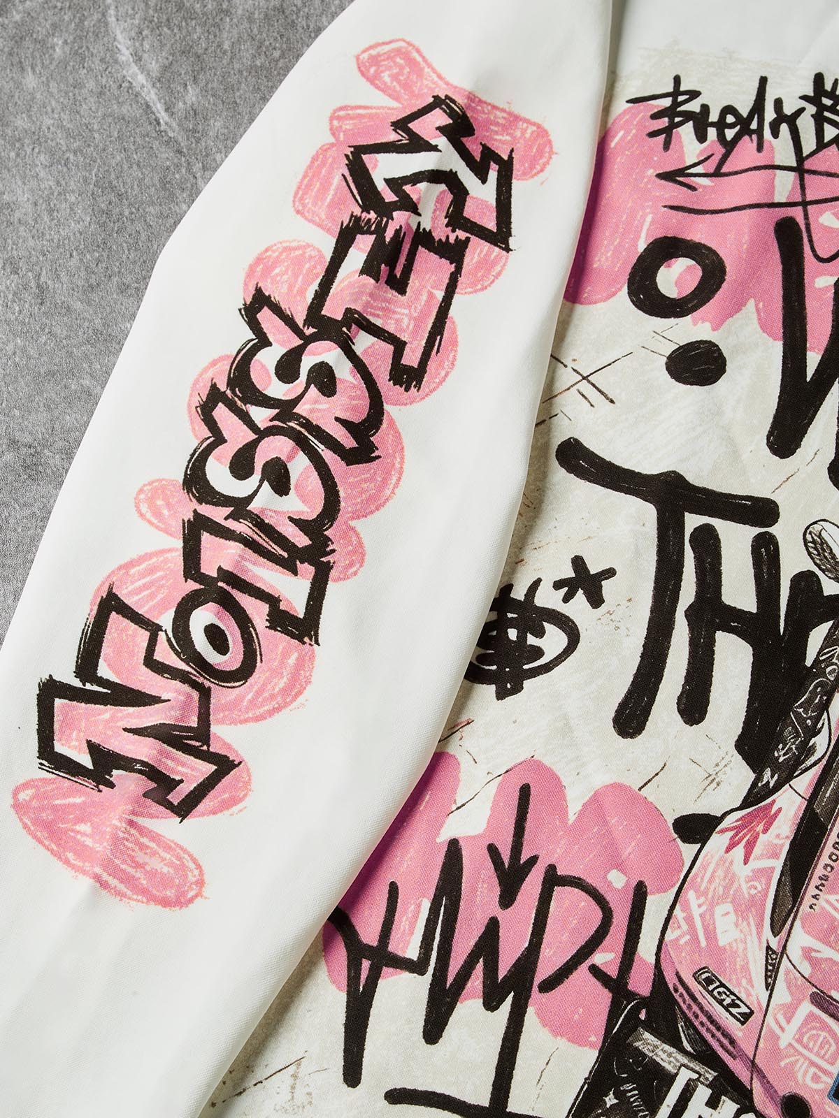 NOISSEY "Pink Hoonigan Graffiti" Coupe Tee - Clean White Oversized Long Sleeve - Image 5