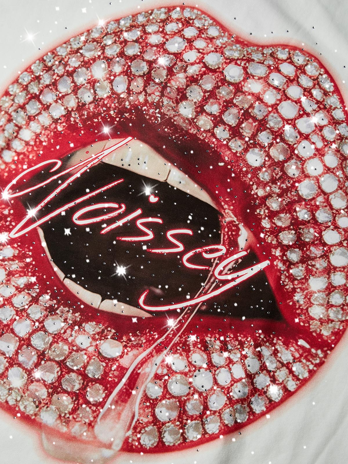 NOISSEY "Pink Paved Lips" Rhinestone Boxy DIY Tee - Premium White - Image 2