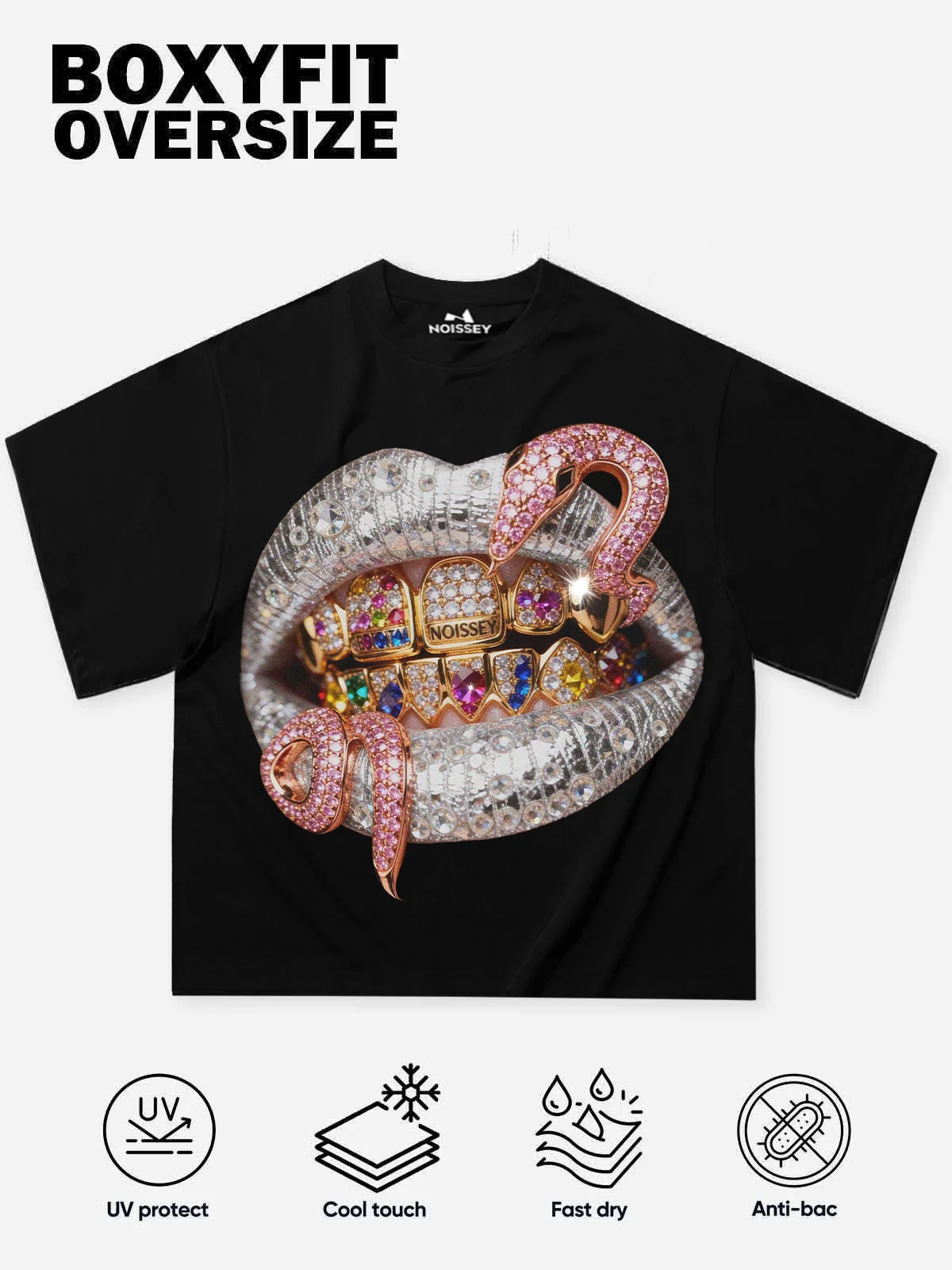 NOISSEY "Pink Snake" Black Tee - Boxy Lips Graphic T-Shirt - Image 7