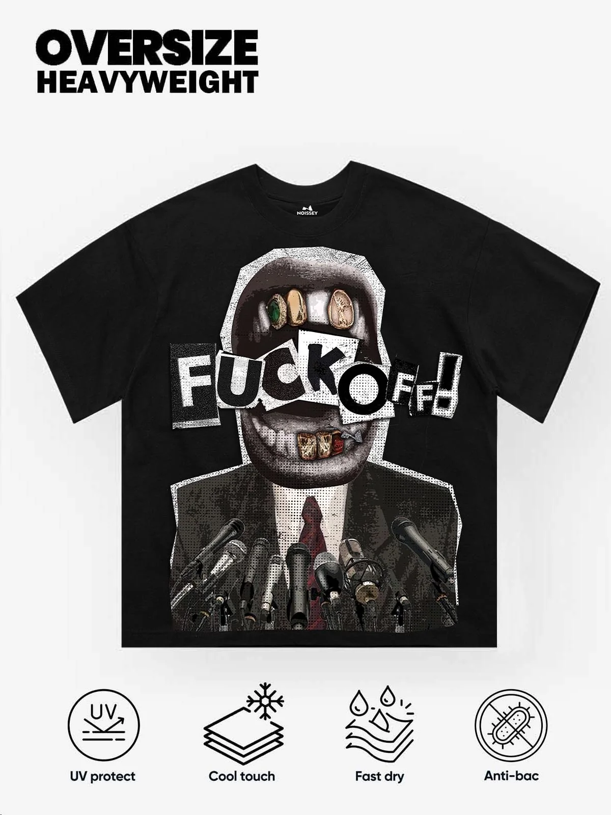 NOISSEY "Public Silence" Punk Collage Tee - Distressed Mouth & Microphone Graphic - Image 2