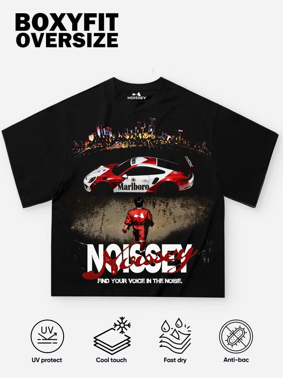 NOISSEY "Marlboro Racing" Black Tee - Boxy Graphic T-Shirt - Image 9
