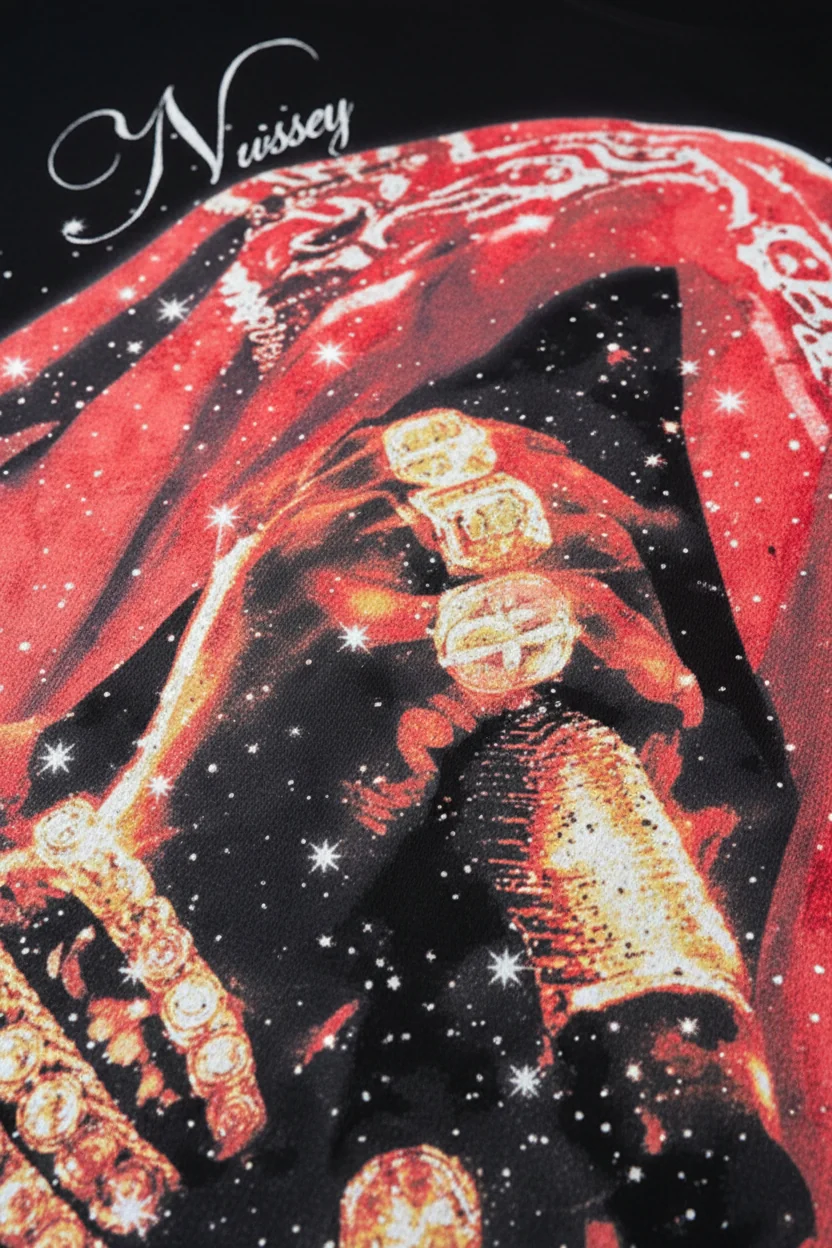 NOISSEY "Crimson Legacy" Bandana Graphic Boxy Tee - Pitch Black - Image 2