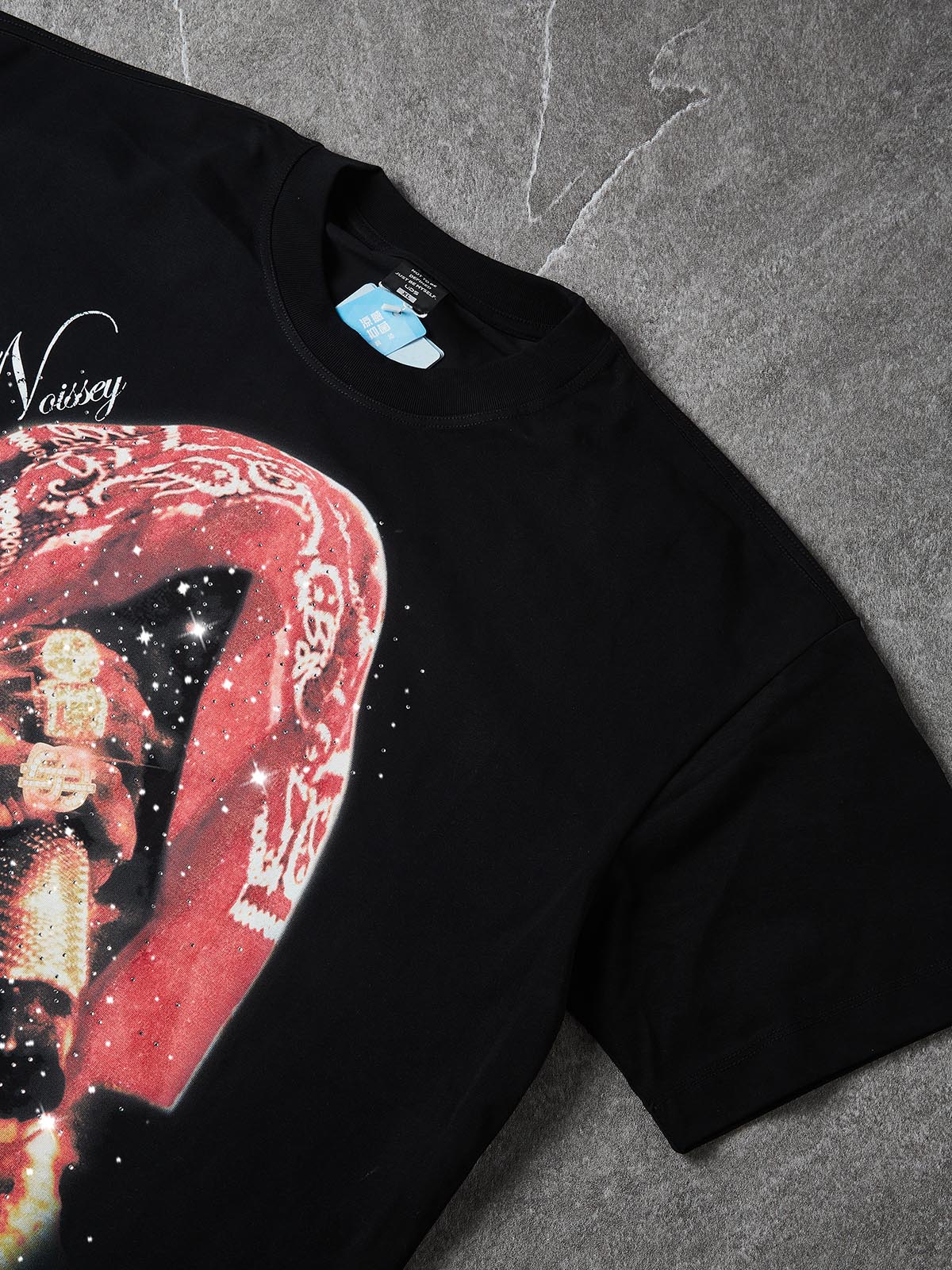 NOISSEY "Crimson Legacy" Bandana Graphic Boxy Tee - Pitch Black - Image 4
