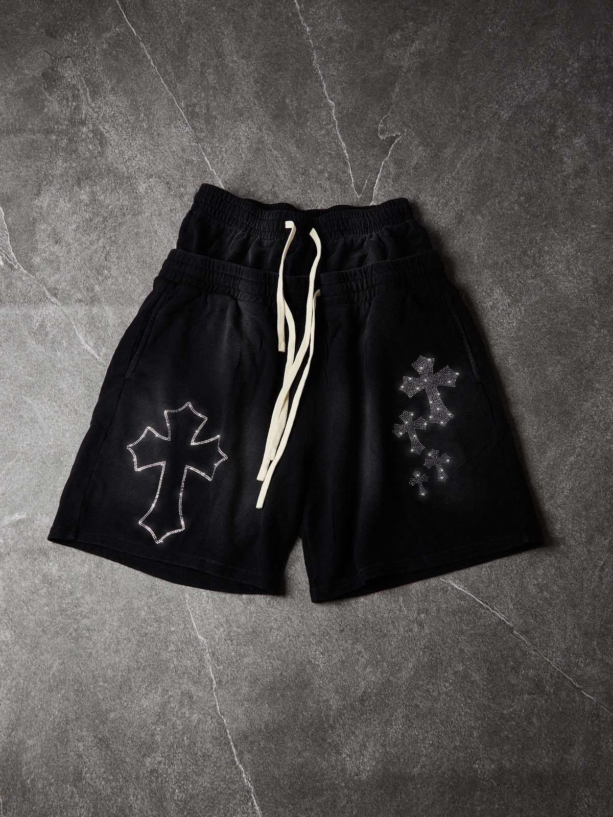 NOISSEY Heavy Sweat Shorts with Rhinestone Gothic Cross - 4 Colors Available - Image 5