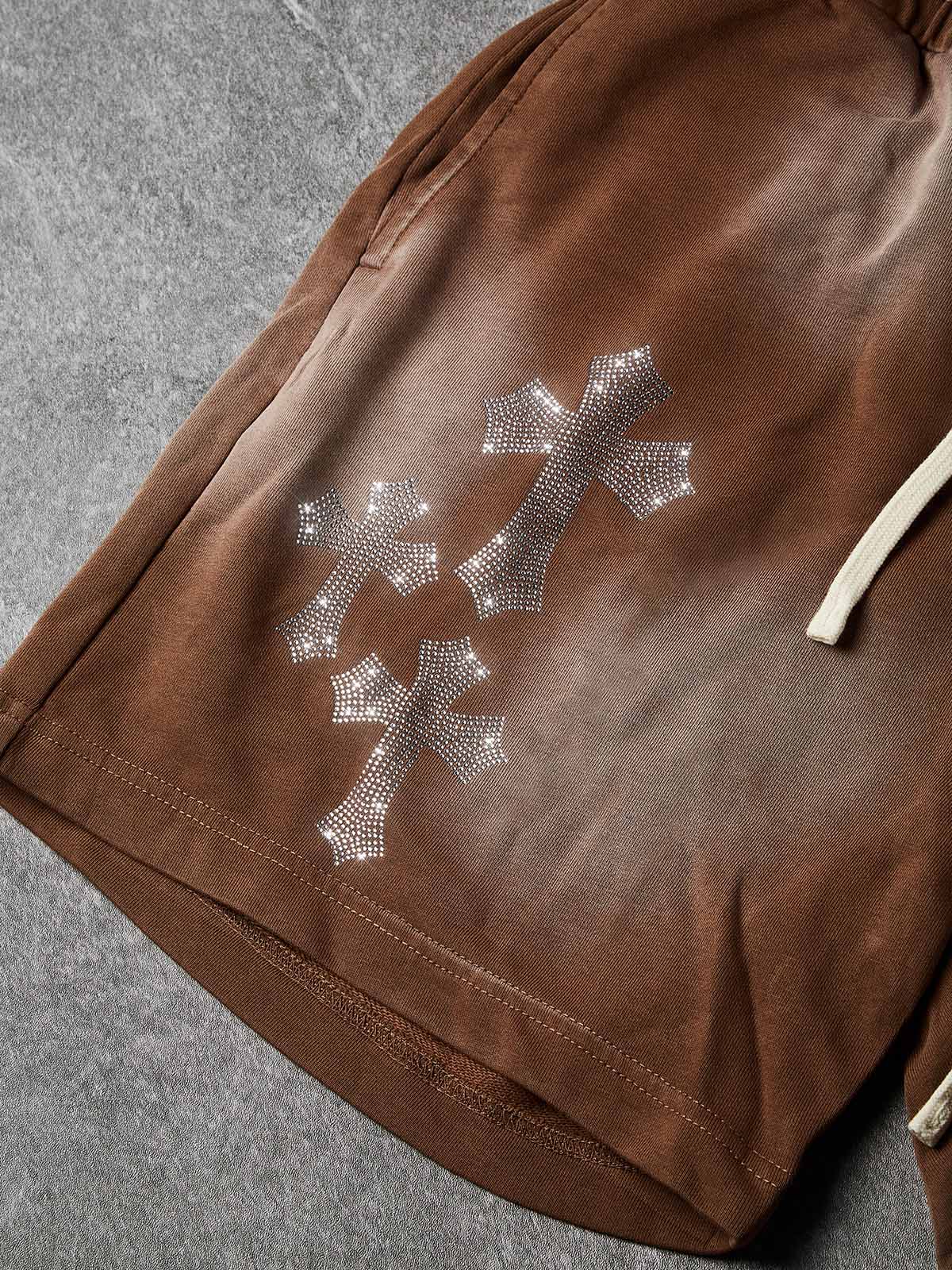 NOISSEY Rhinestone Gothic Cross Heavy Sweat Shorts - 4 Colors Available - Image 25