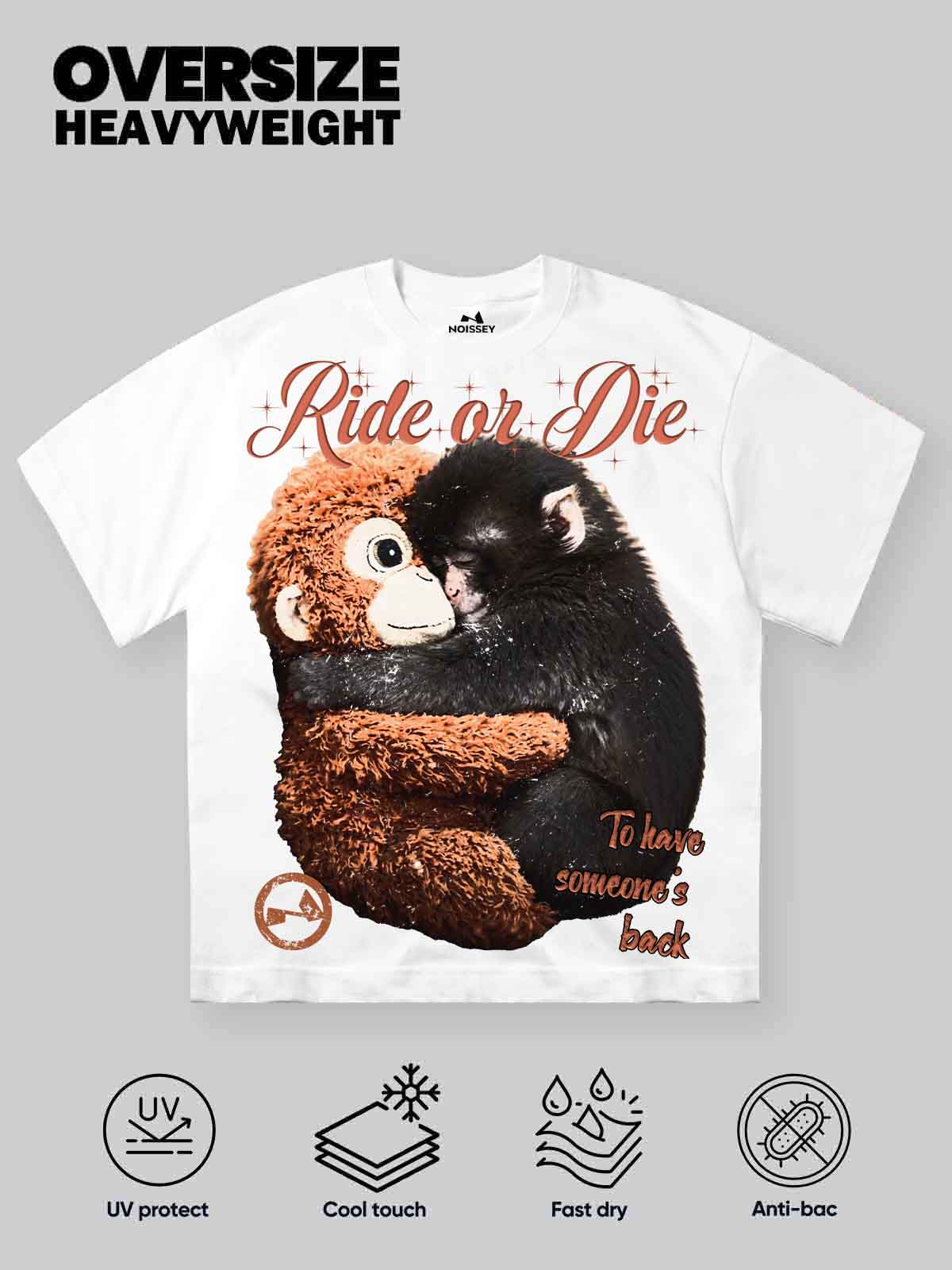 NOISSEY RIDE OR DIE - LONELY MONKEY HUG ART TEE - Image 8