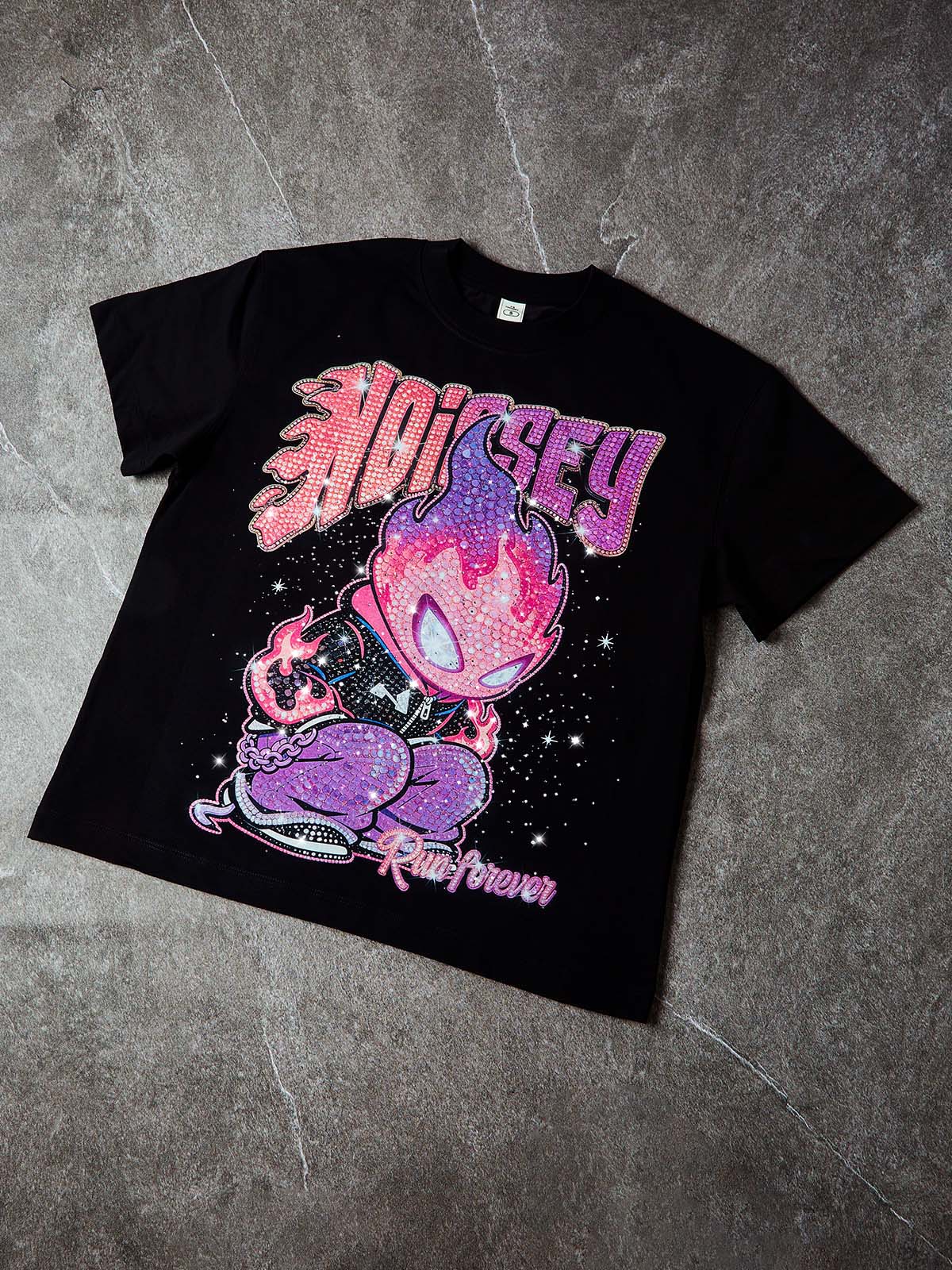 NOISSEY "Run Forever" Fire Kid Boxy Diamond Heavyweight Tee - Pink & Purple - Image 7