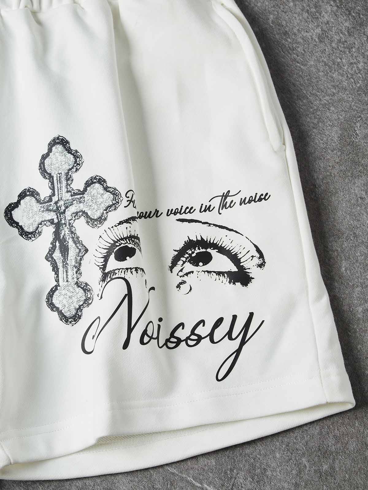 NOISSEY Sacred Redemption Religious Iconography Oversized Shorts - Arctic White - Image 7