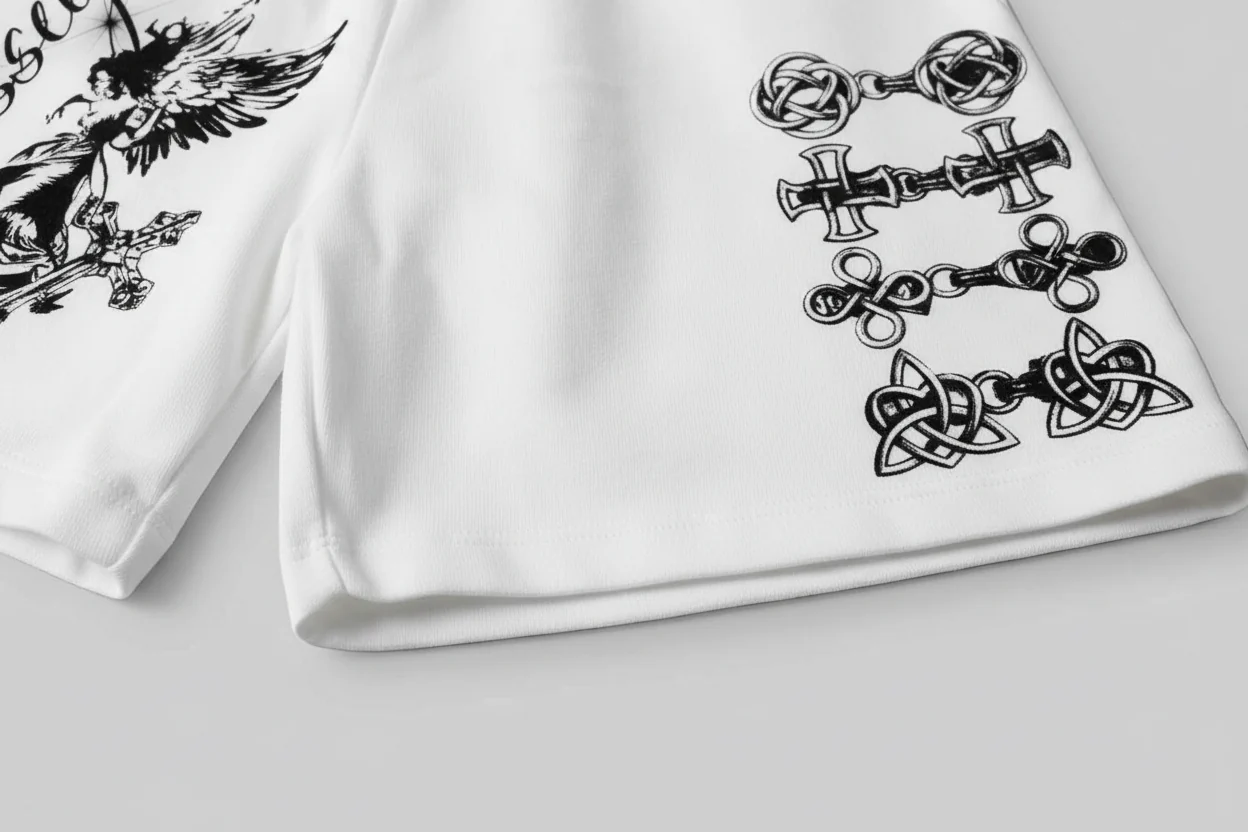 NOISSEY "Sacred Will" Angel & Cross Art Print Shorts - Image 7