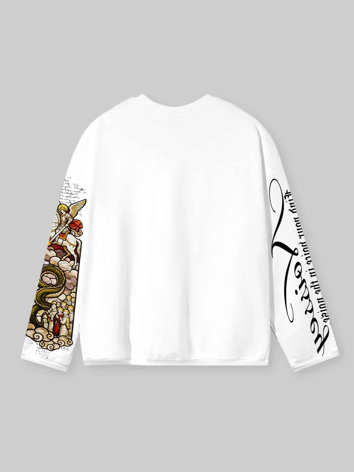 NOISSEY "Saint Michael" White Long-Sleeve - Gothic Graphic Tee - Image 10