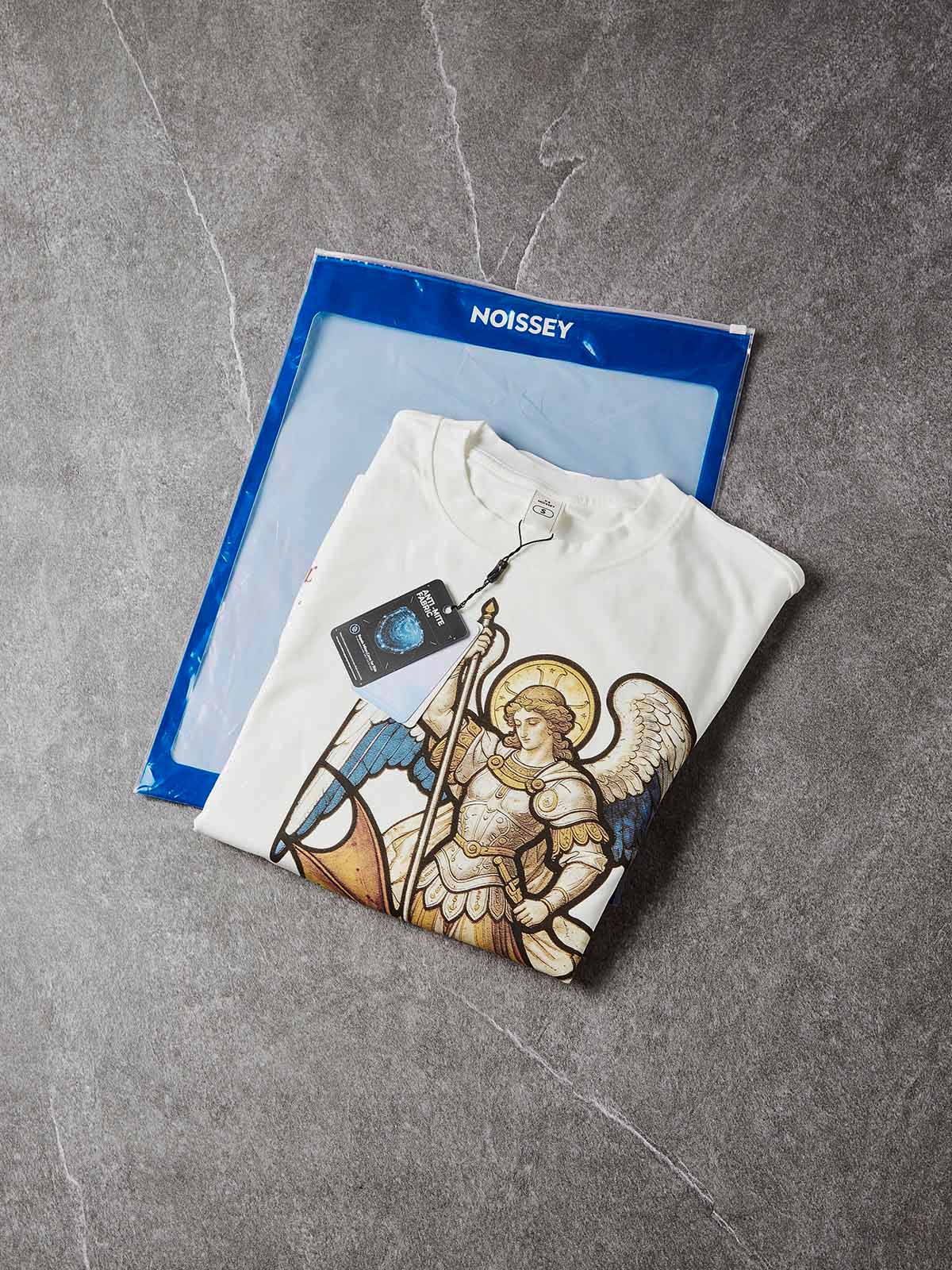 NOISSEY "Saint Michael" White Long-Sleeve - Gothic Graphic Tee - Image 6