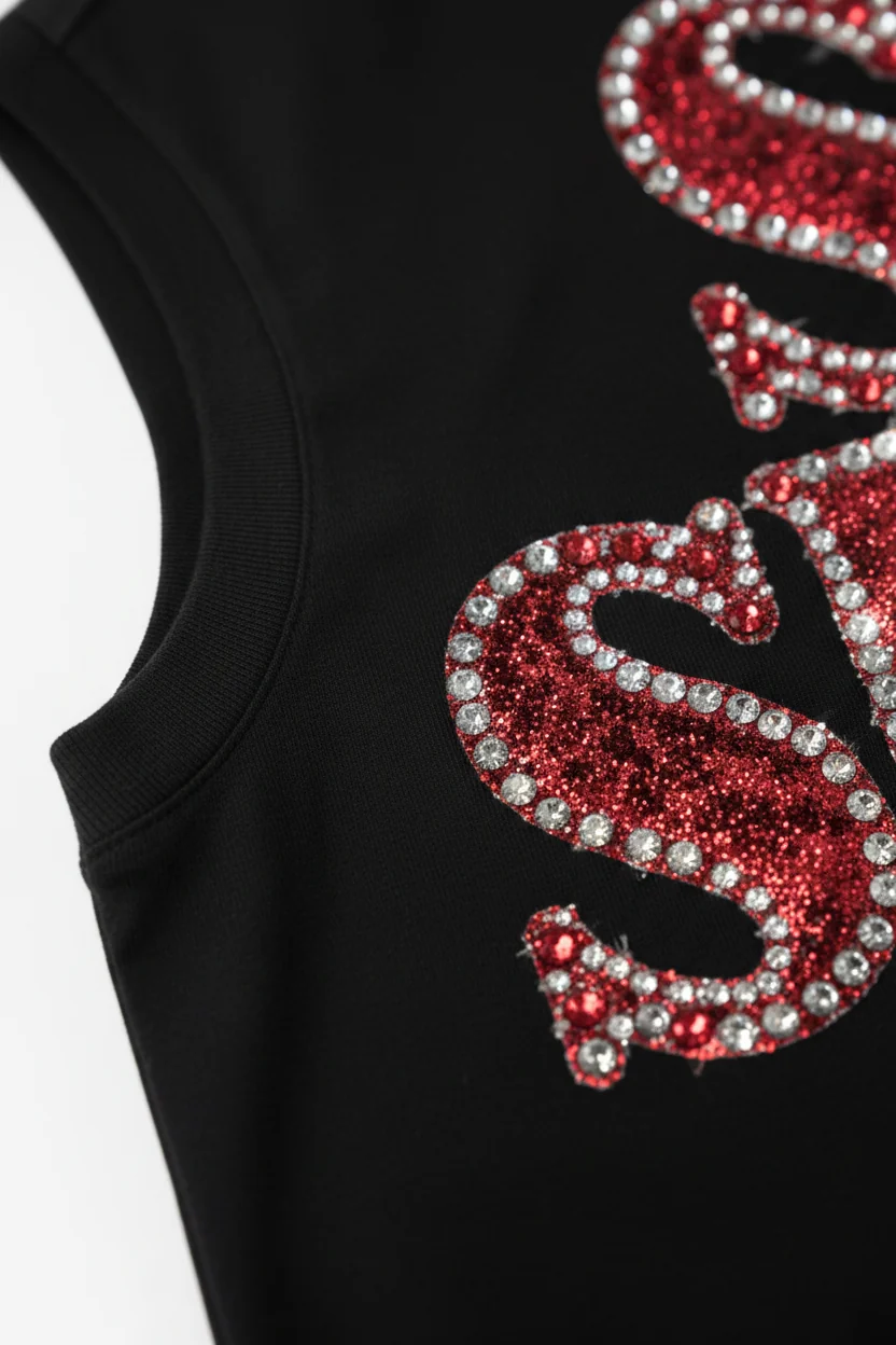 NOISSEY "SEX" Red Rhinestone Stacked Cross Graphic Loose Sleeveless Tank Top - Image 5