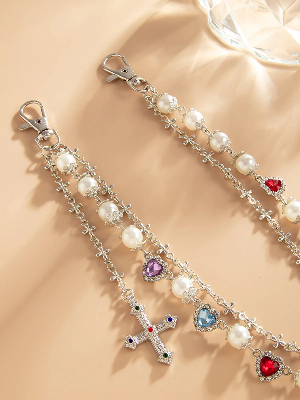 NOISSEY "SILVER BLOOM" MULTI-LAYERED PEARL & CRUCIFIX WAIST CHAIN - Image 4