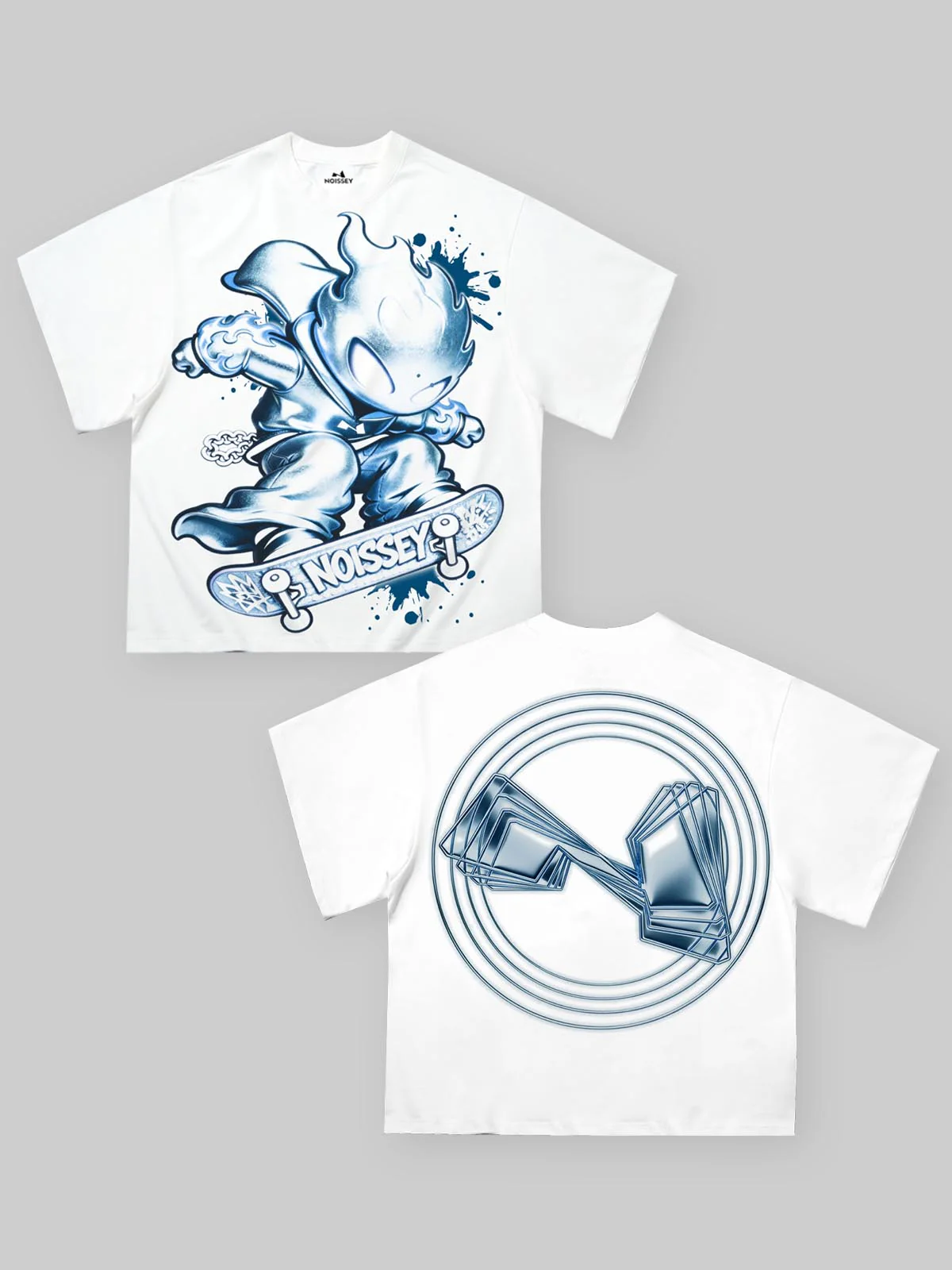 NOISSEY Skater Fire-Boy Graphic T-Shirt - Pure White