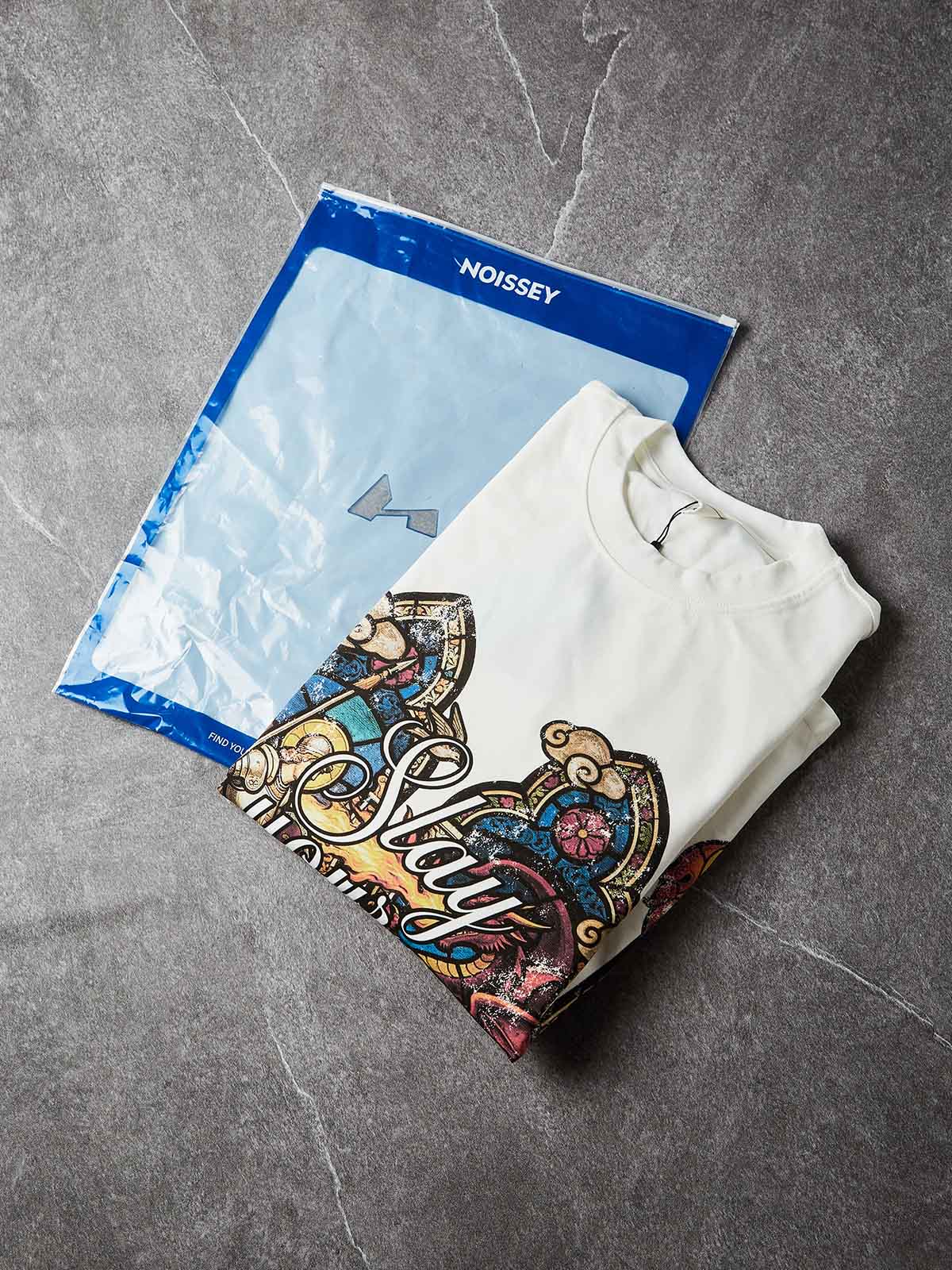 NOISSEY "Slay Your Dragon" White Long-Sleeve - Stained Glass Graphic - Image 6