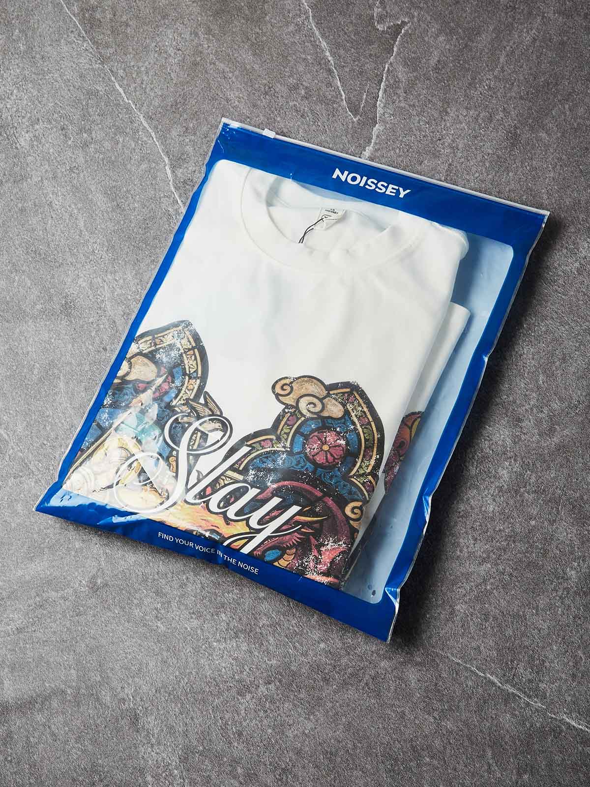 NOISSEY "Slay Your Dragon" White Long-Sleeve - Stained Glass Graphic - Image 7
