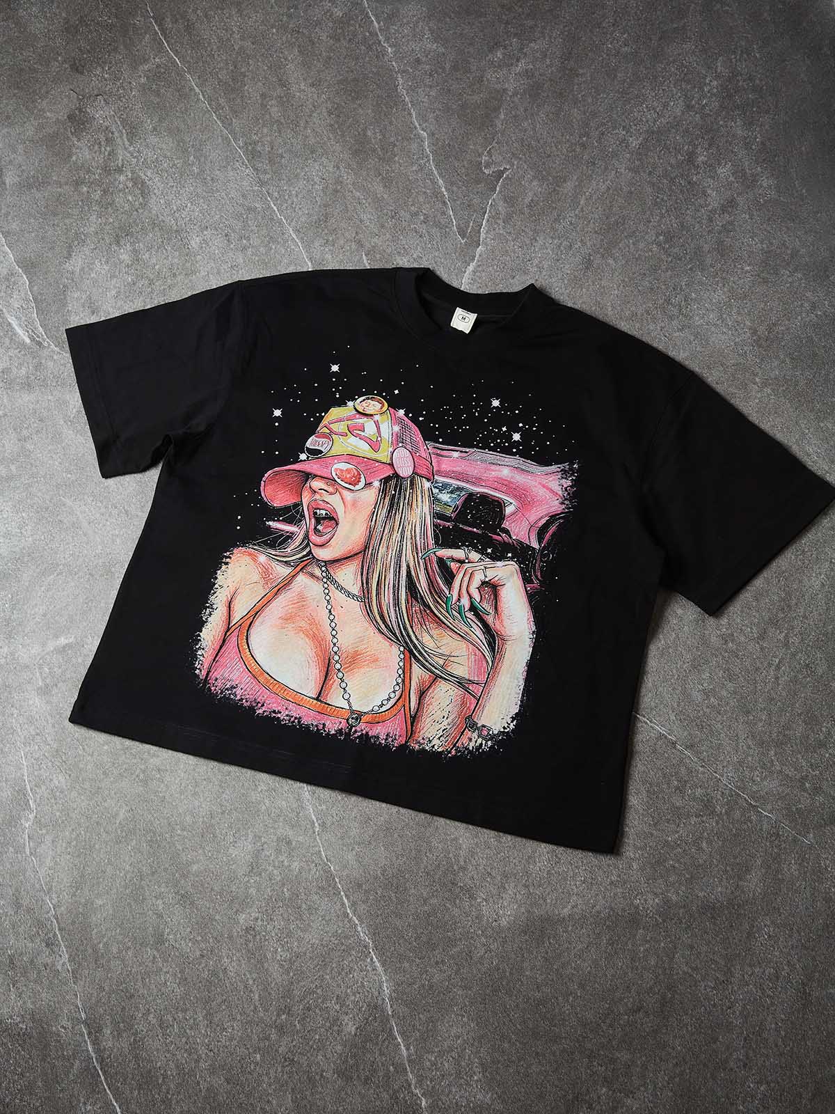 NOISSEY "Starlit Girl" American Illustration DIY Boxy Tee - Onyx Black - Image 5