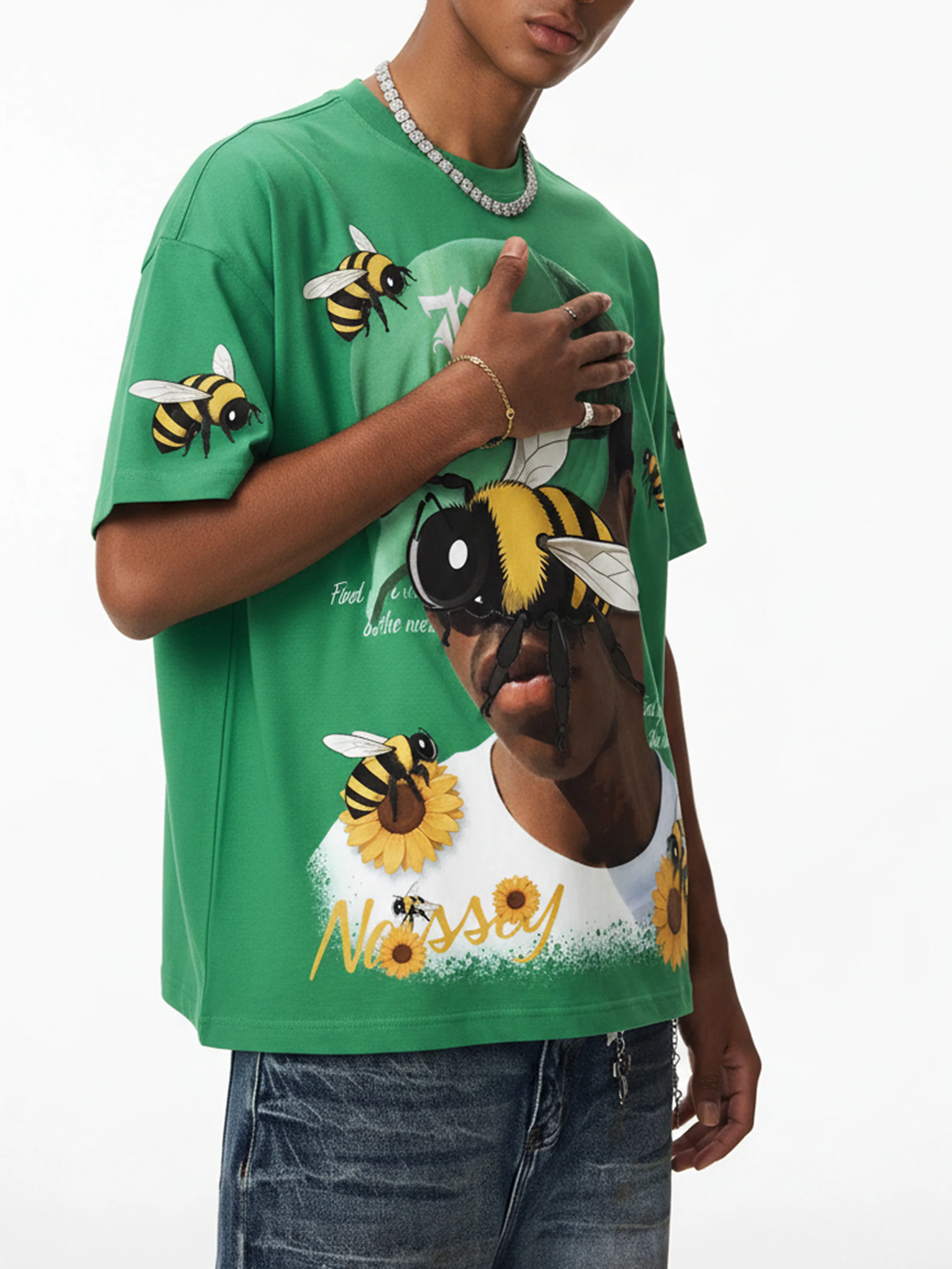 NOISSEY "Surrealist Bee" Green Tee - Boxy Graphic T-Shirt - Image 5