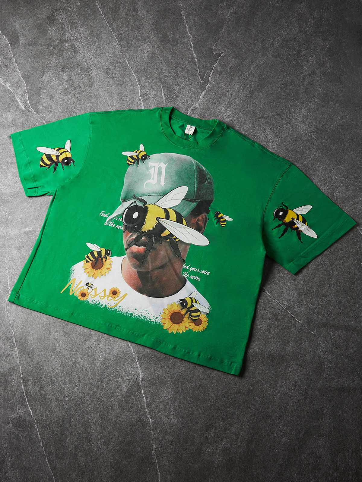NOISSEY "Surrealist Bee" Green Tee - Boxy Graphic T-Shirt - Image 7