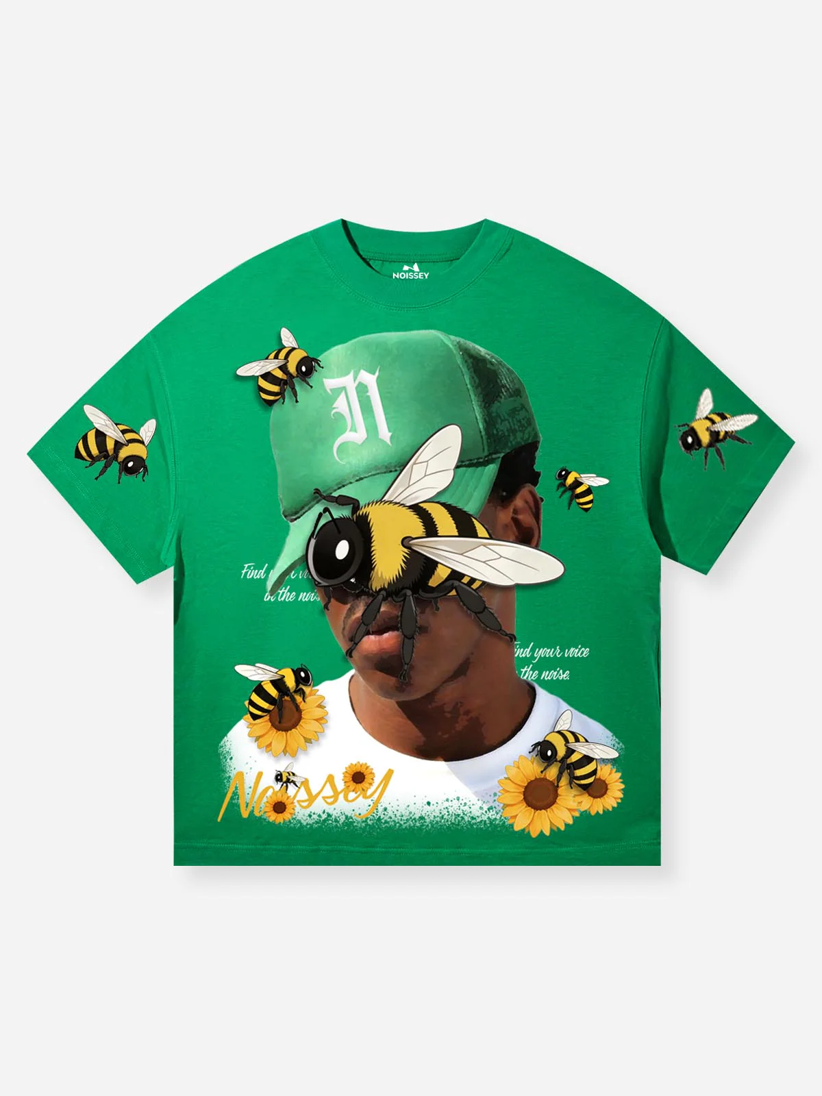 NOISSEY Surrealist Bee & Portrait Art Print Oversized T-Shirt