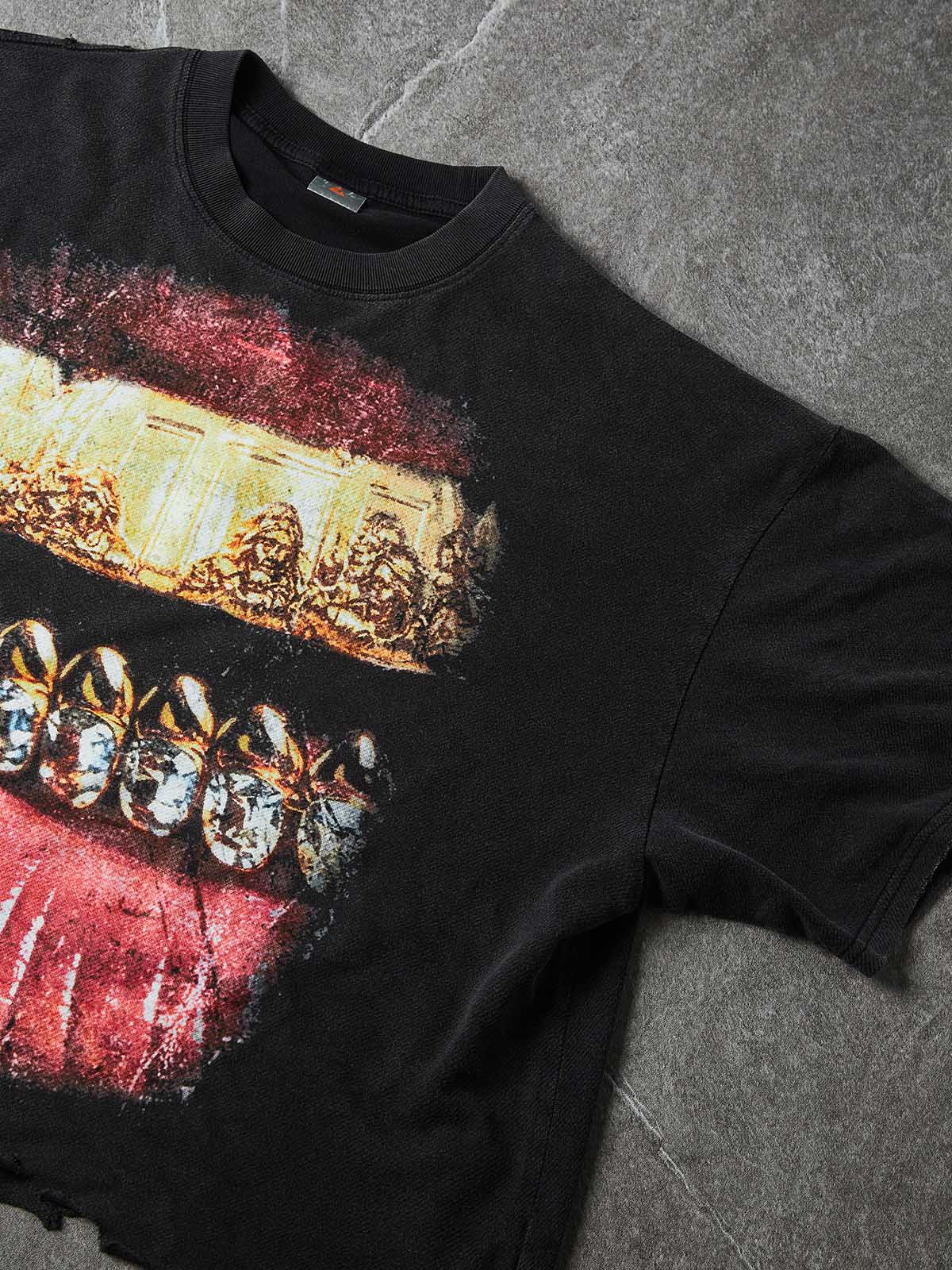NOISSEY The Last Supper Grills & Lips Distressed Boxy T-Shirt - Washed Black - Image 5