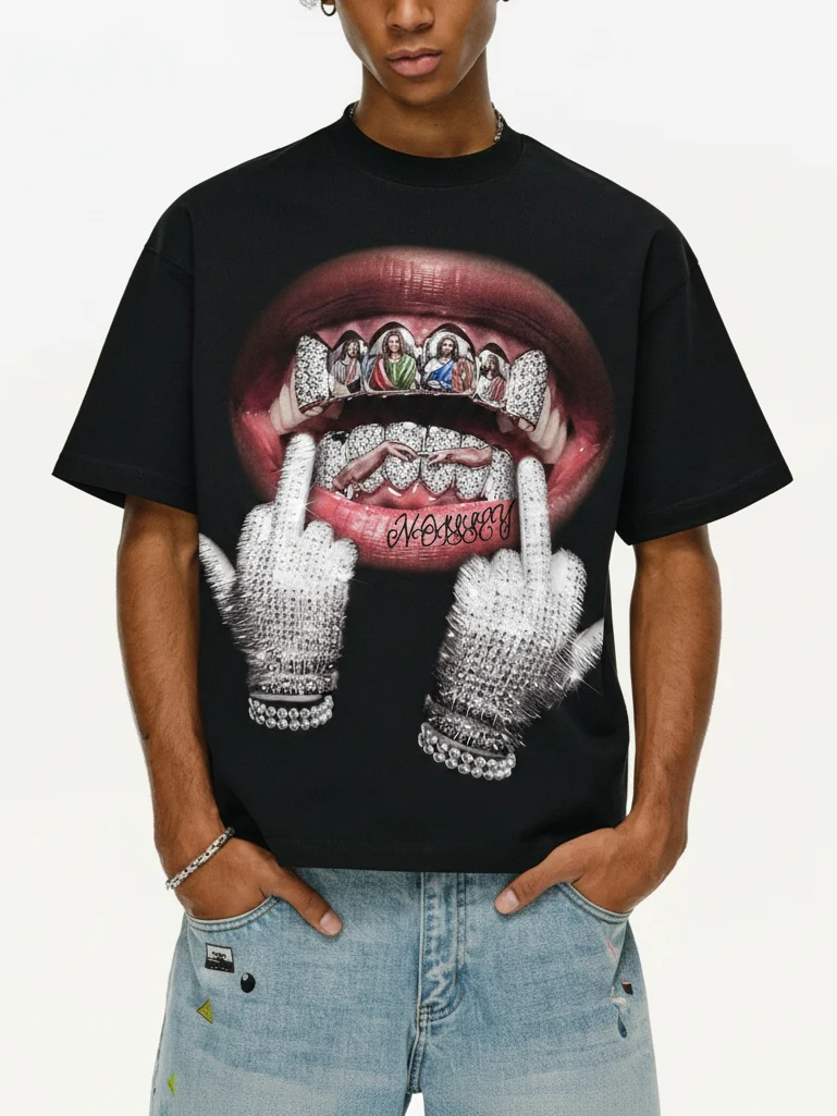 NOISSEY "The Last Supper Grillz" Graphic Tee - Heavyweight Jet Black - Image 3