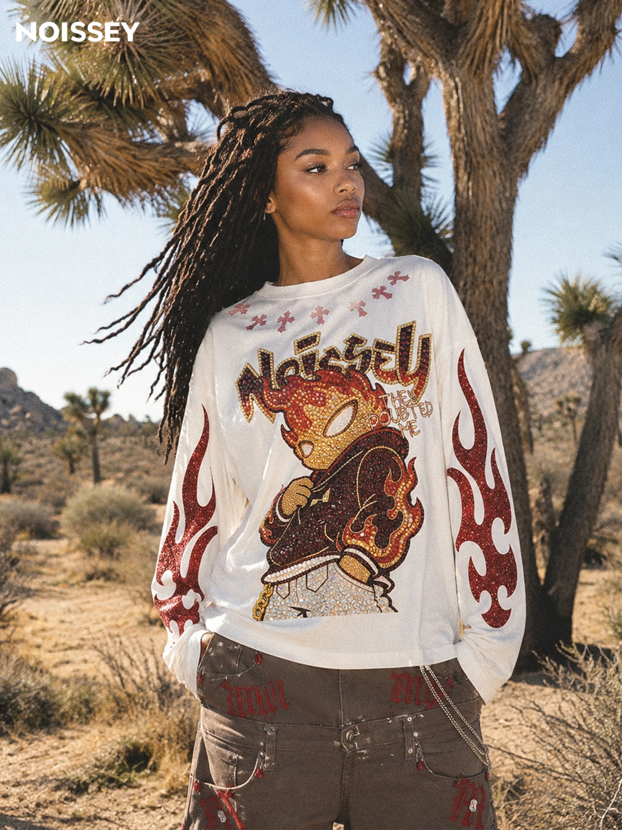 NOISSEY "They Doubted Me" Iced-Out Character Graphic Long Sleeve - Studio White - Image 4