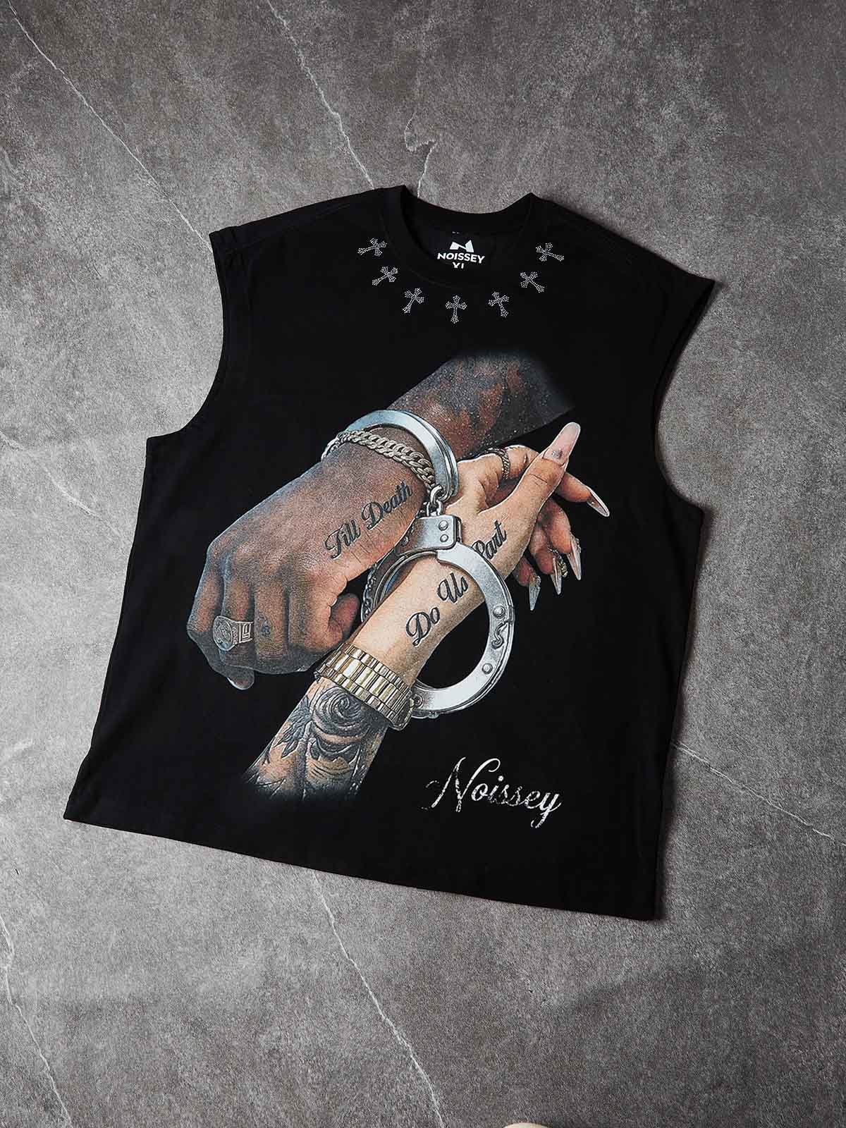 NOISSEY "TILL DEATH DO US PART" COUPLE ART PRINT TANK TOP WITH RHINESTONE DETAILS - Image 4