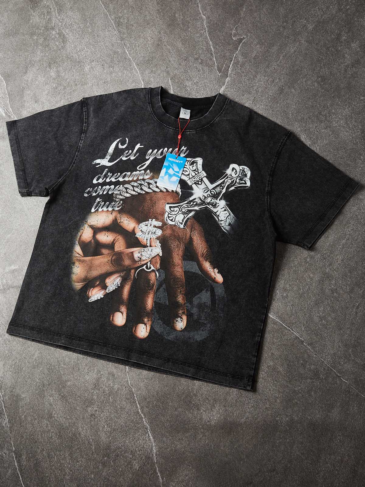 NOISSEY "True Dreams" Shimmering Crucifix & Dollar Ring Vintage Washed Tee - Image 7