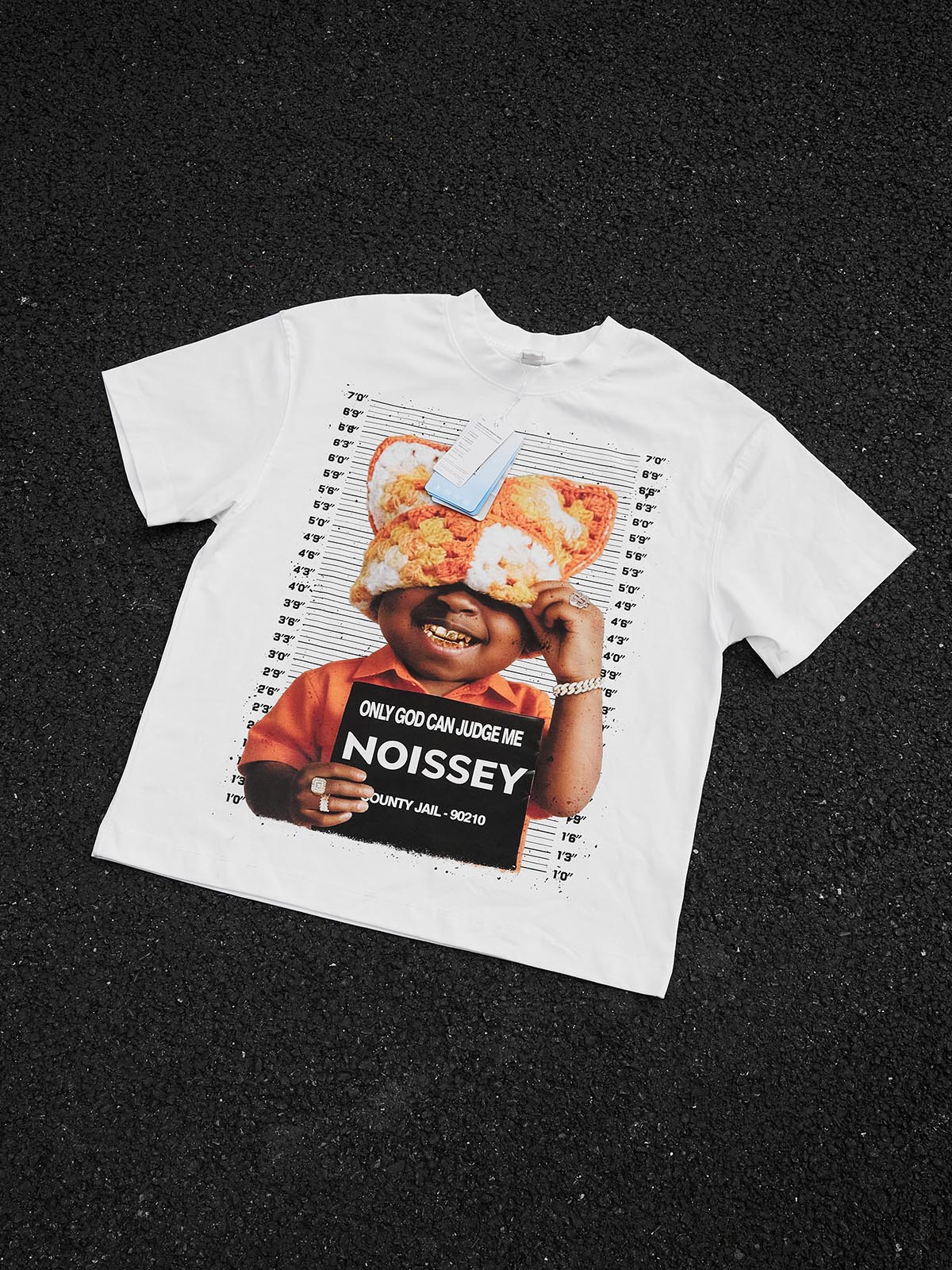 NOISSEY "Urban Mischief" Cat-Ear Beanie Graphic T-Shirt - White - Image 6