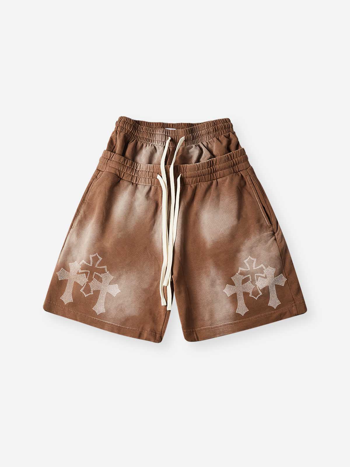 NOISSEY Sacred Cross Cluster Vintage Rhinestone Shorts - 4 Colors - Image 11
