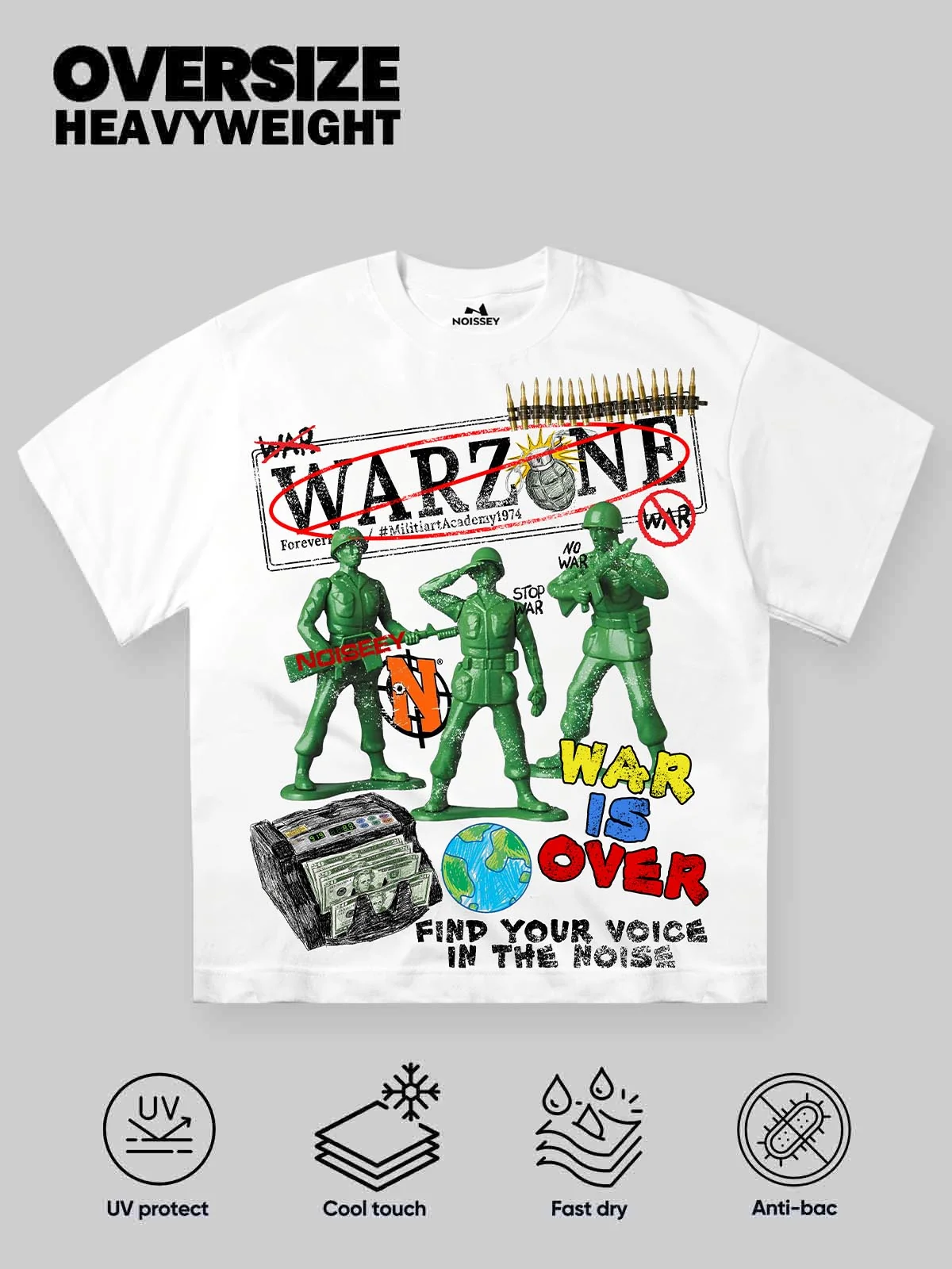 NOISSEY "WAR IS OVER" Graphic Graffiti Collage Art Oversized T-Shirt - Image 2
