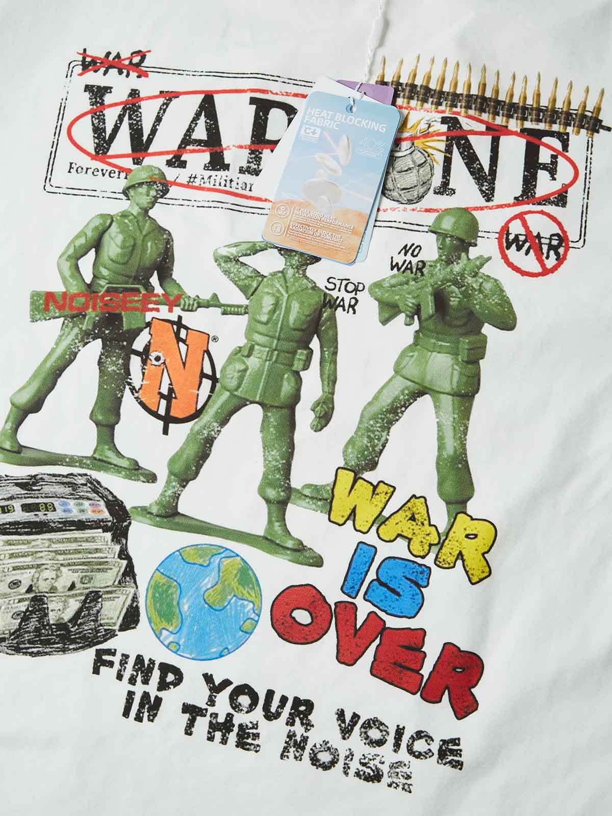 NOISSEY "WAR IS OVER" Graphic Graffiti Collage Art Oversized T-Shirt - Image 3