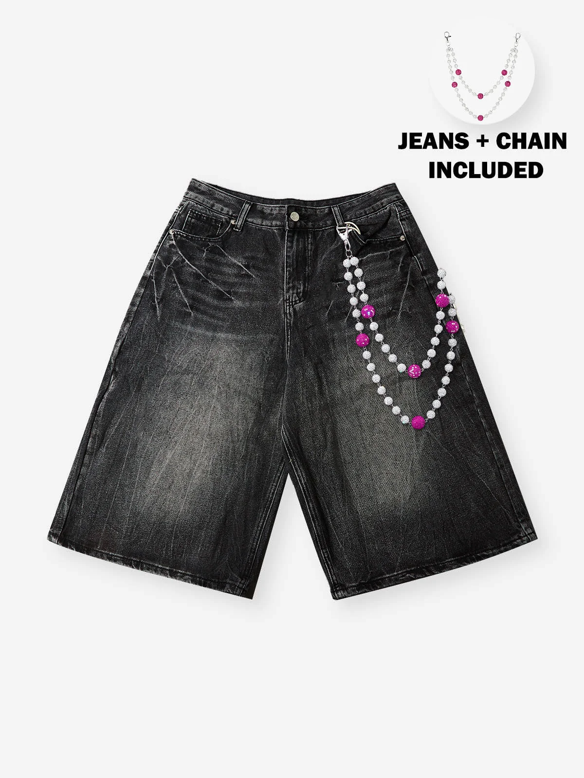 NOISSEY Wash Black Denim Shorts - DIY Chain Combo - Image 21