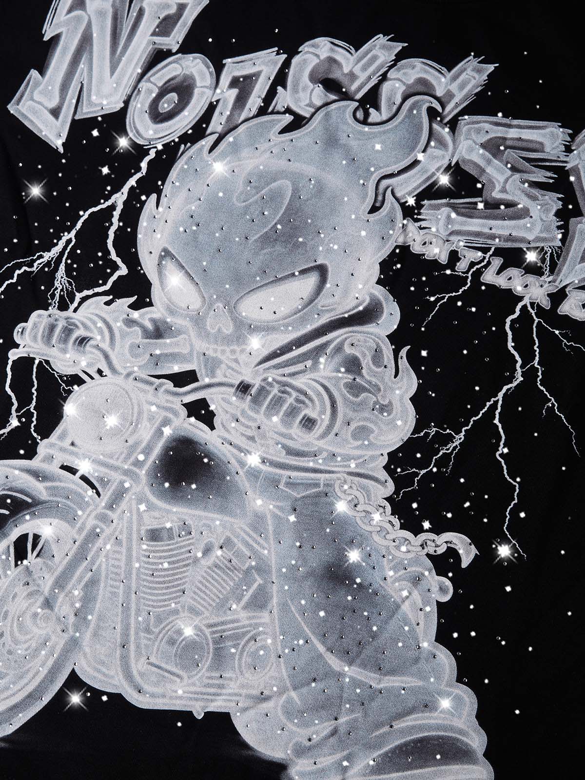 NOISSEY "X-Ray Phantom Rider" Black Tee - Boxy Heavyweight Hot-Fix Rhinestone Crafted T-Shirt - Image 2