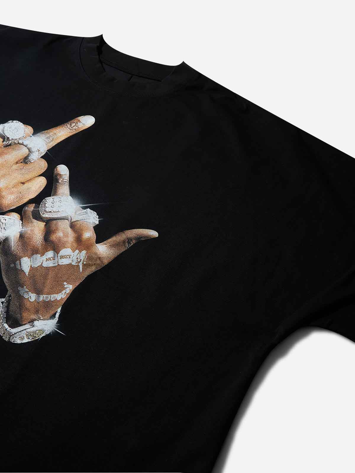 Oversized Batwing T-shirt with "Control power with Both Hands" Print - Image 6
