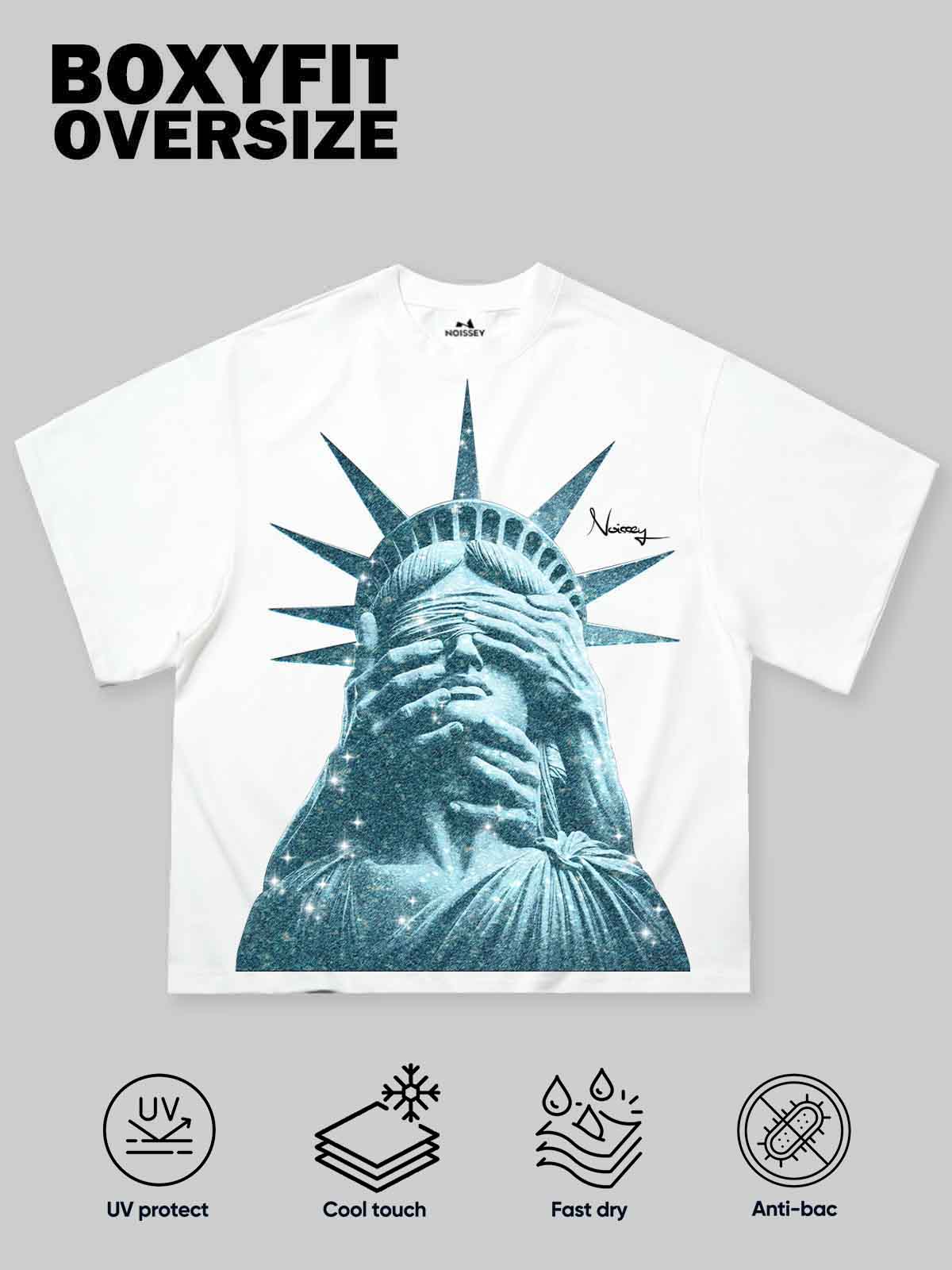 NOISSEY "Liberty Blinded" Heavyweight Tee - White Boxy Street Graphic T-Shirt - Image 13