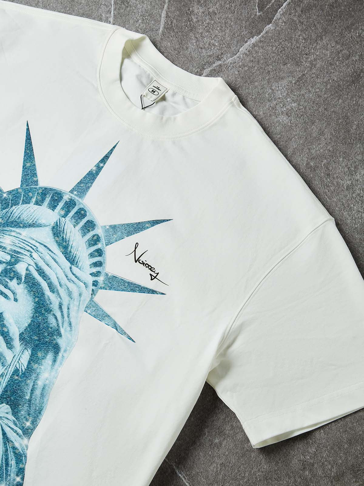 NOISSEY "Liberty Blinded" Heavyweight Tee - White Boxy Street Graphic T-Shirt - Image 6