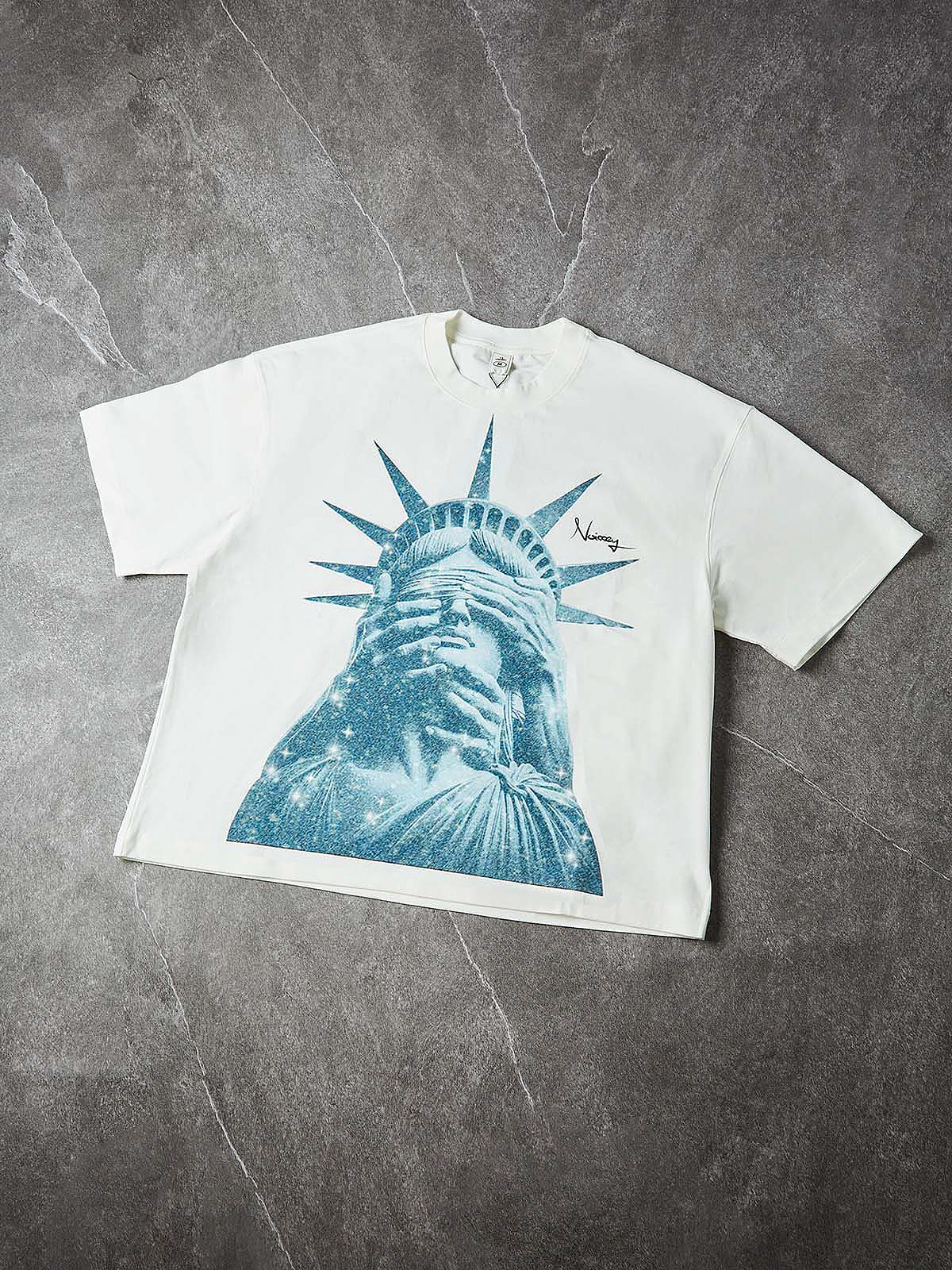 NOISSEY "Liberty Blinded" Heavyweight Tee - White Boxy Street Graphic T-Shirt - Image 9
