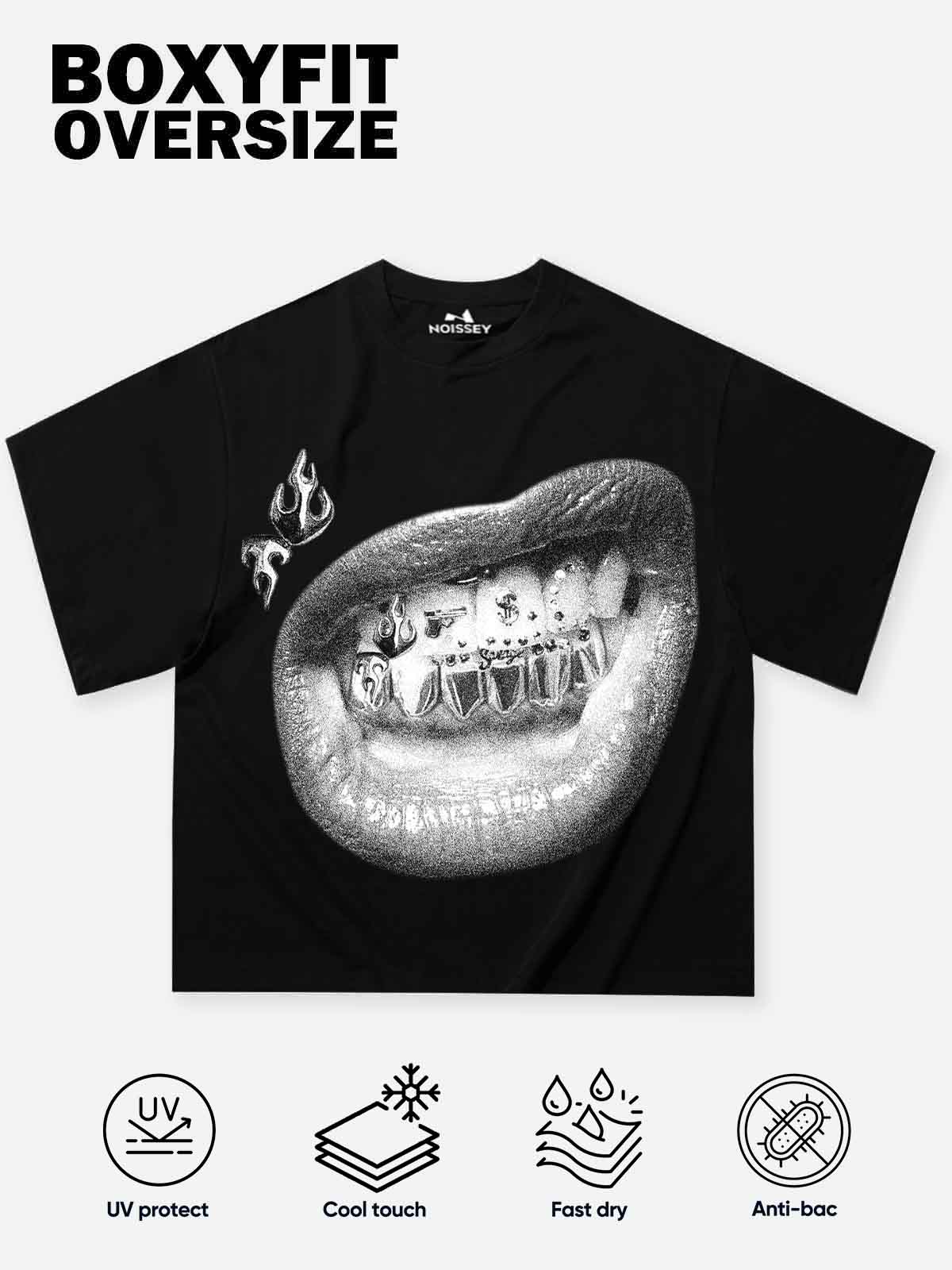 NOISSEY "Gun & Dice" Grillz Cooling Boxy Tee - Black - Image 7