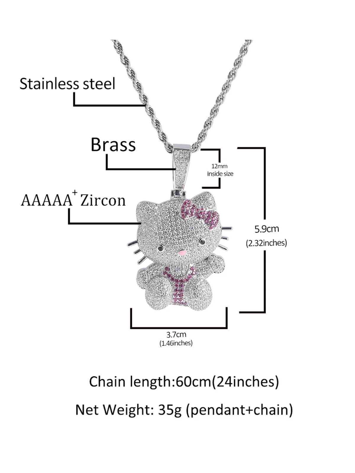 Pink Butterfly Kitty Diamond Pendant Necklace - Image 10