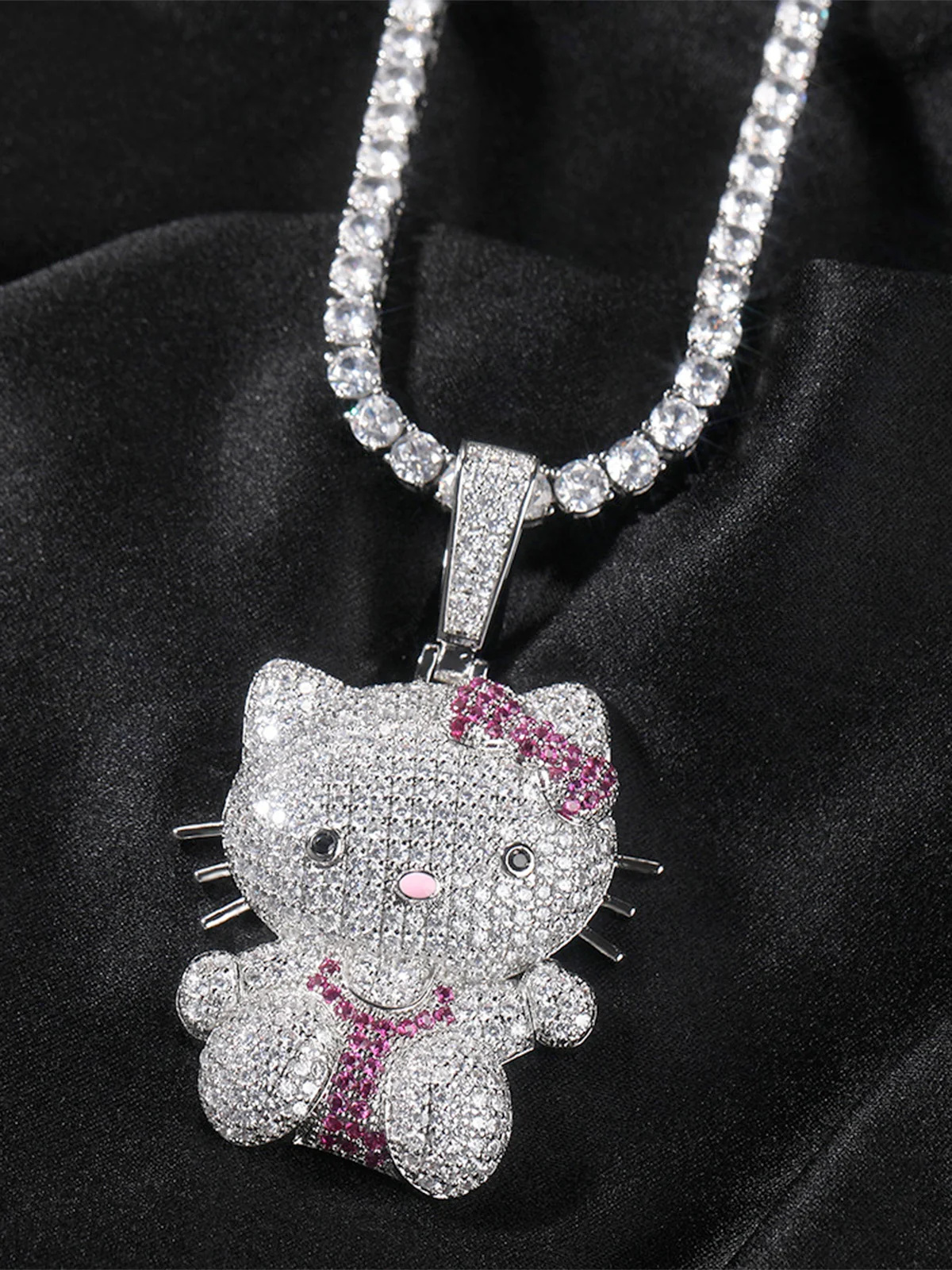 Pink Butterfly Kitty Diamond Pendant Necklace - Image 5