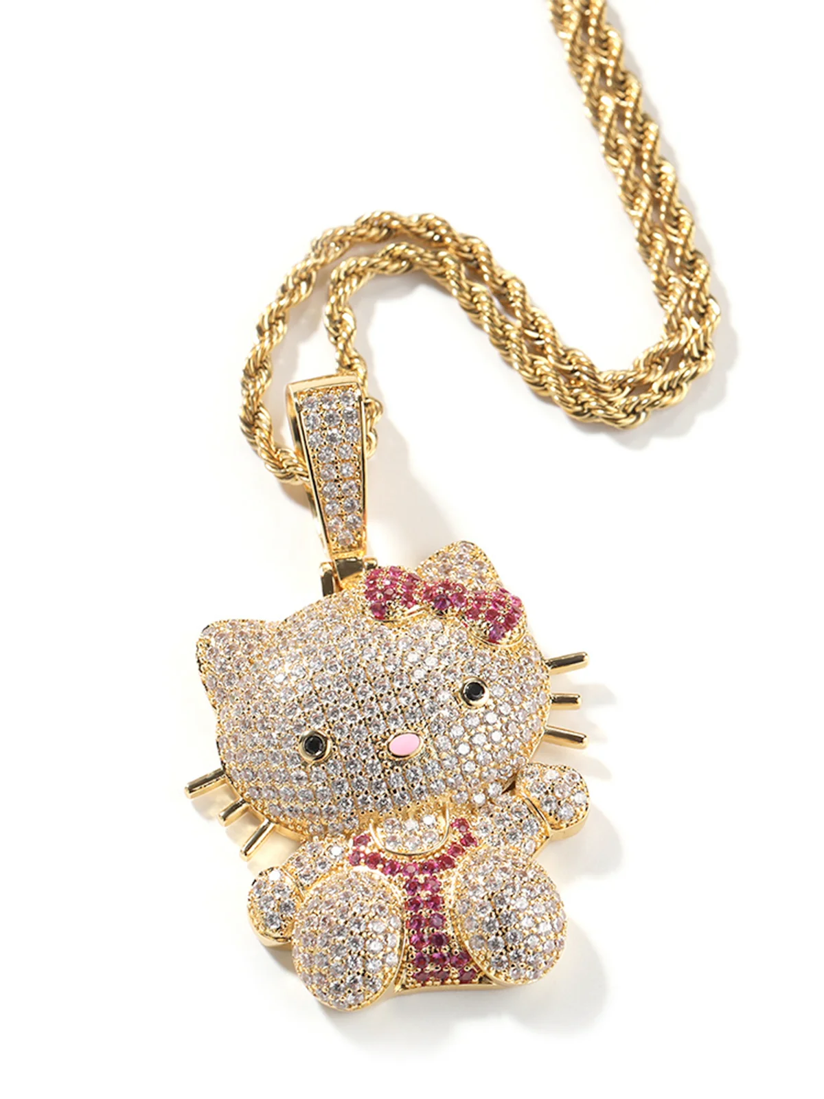 Pink Butterfly Kitty Diamond Pendant Necklace - Image 6