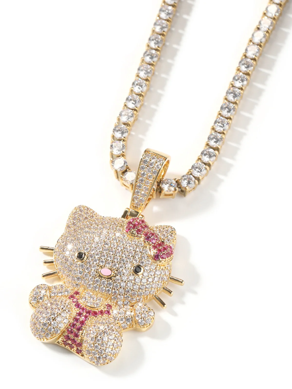 Pink Butterfly Kitty Diamond Pendant Necklace - Image 7