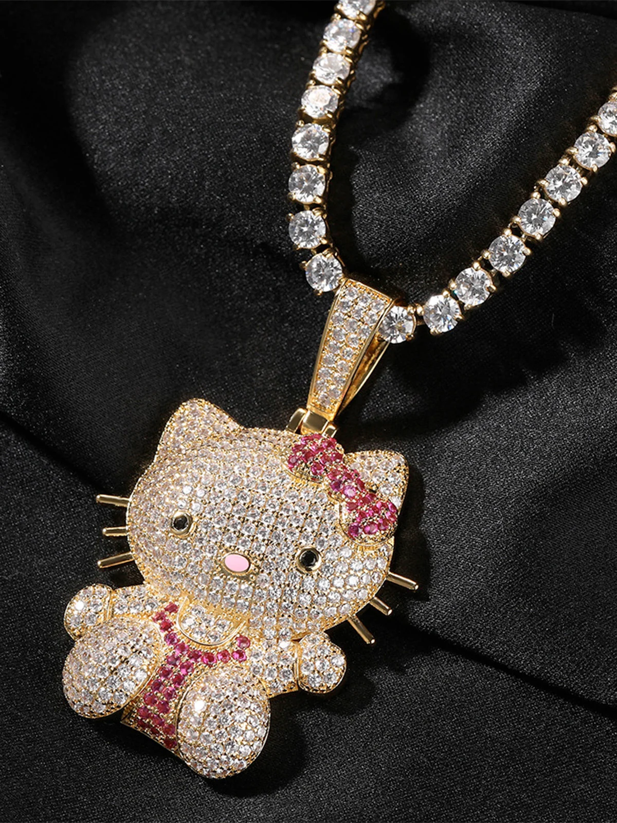 Pink Butterfly Kitty Diamond Pendant Necklace - Image 8