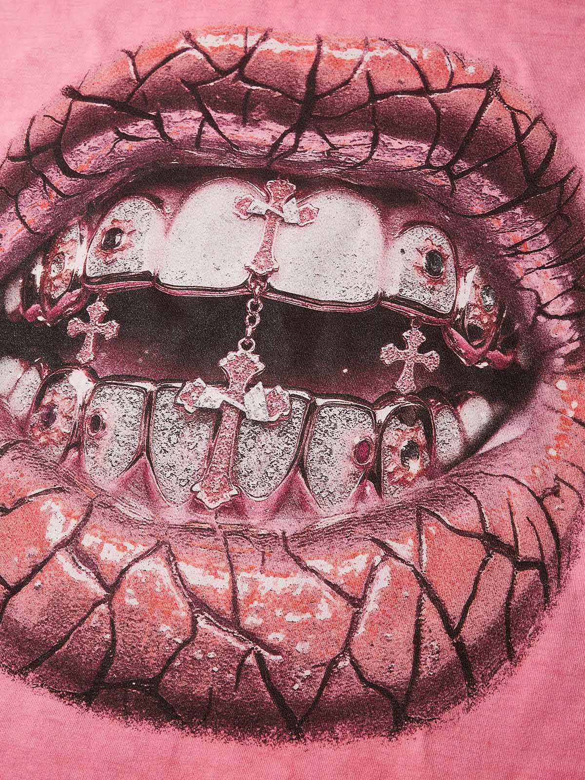 Pink Fluorescent Diamond Grills Washed Print T-Shirt - Image 4