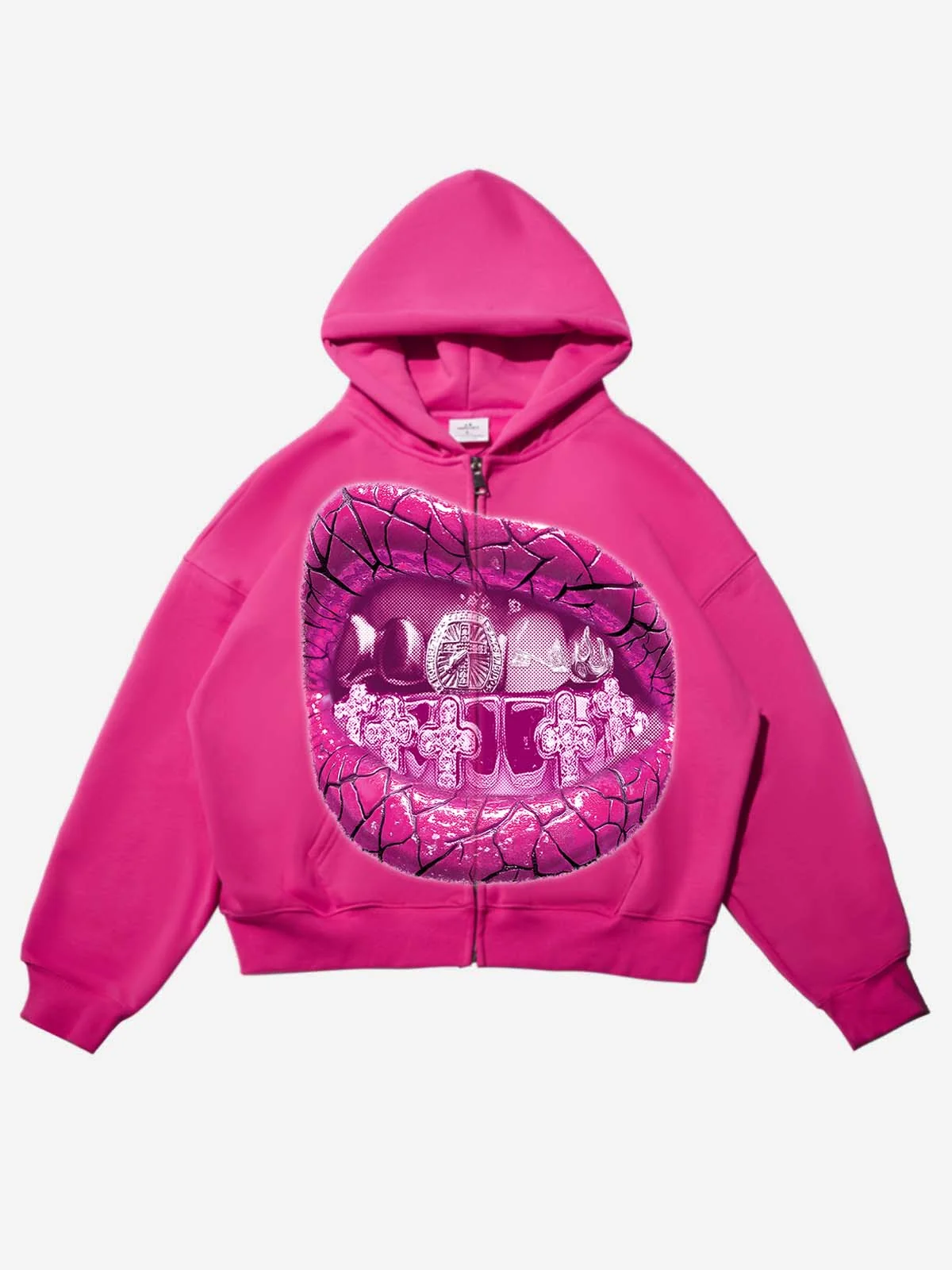 Pink Retro Sparkling Diamond Pink Grills Warm Print Hoodie